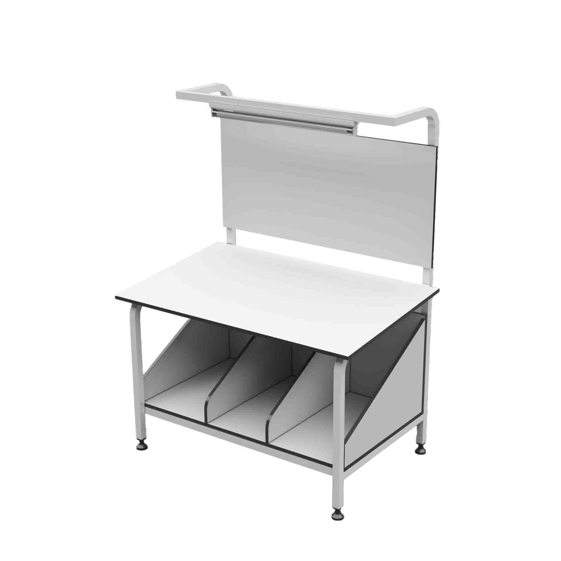 Fdm Üstten Işıklı Kalite Kontrol Masası | Alt 3 Bölmeli || En:90Cm | Boy:140Cm | Yükseklik:85Cm | T174
