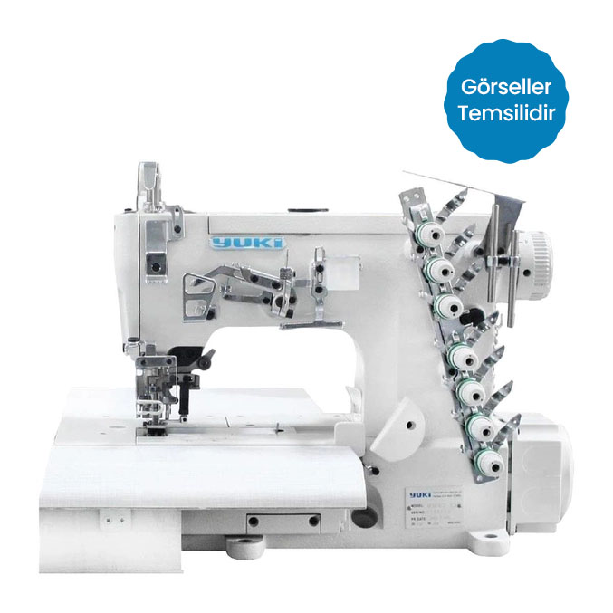 FDM Yuki YK-8842-D Cep Karşılığı Reçme Makinesi, Direct Drive, Zincir Dikiş, Kafadan Motorlu, Tabla ve Tekerlekli Ayak