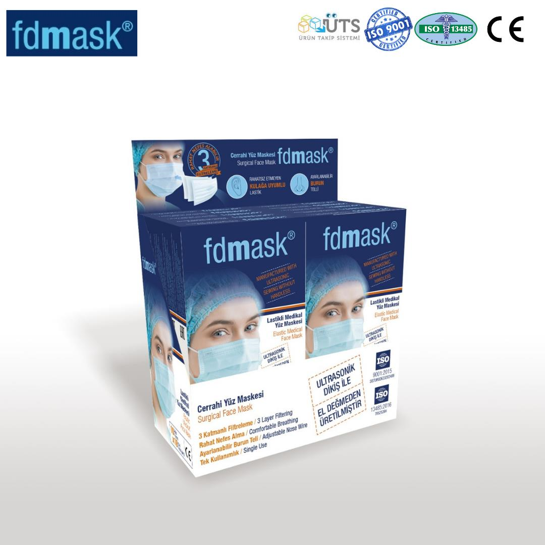 Fdmask 3 Katlı Maske Telli Full Ultrasonik 100 Adet (10 Paket)