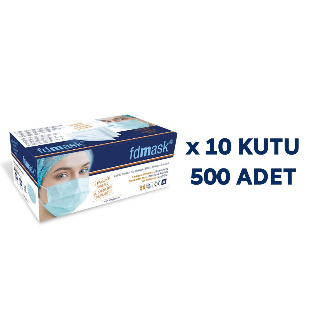 Fdmask 3 Katlı Telli Cerrahi Maske 50 li x 10 Kutu 500 Adet