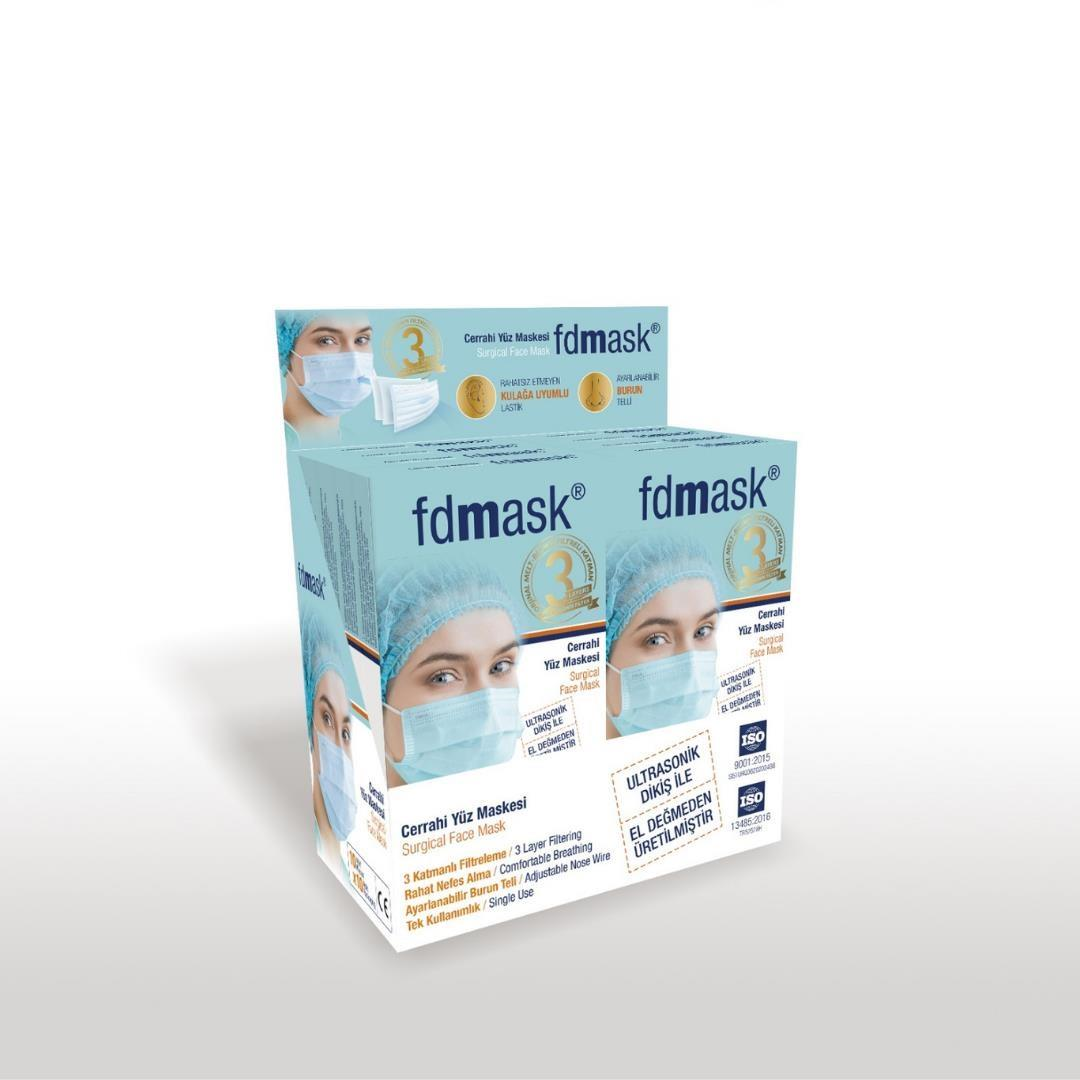 Fdmask Cerrahi Maske Telli 3 Katlı Full Ultrasonik Özel Meltblownlu 100 Adet (10 Paket)