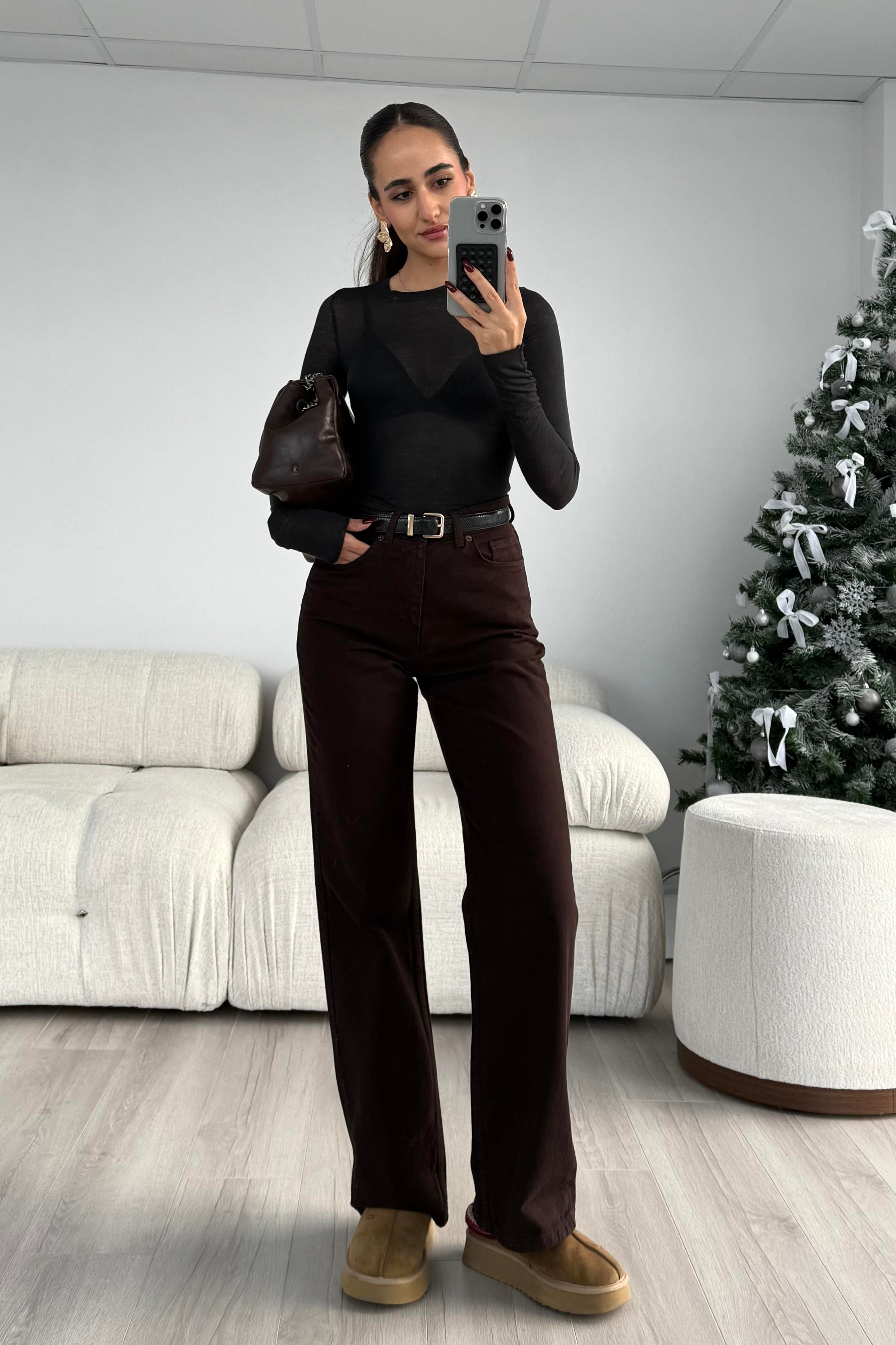 Acı Kahve Straight Jean - Kadın Jeans Modelleri - Nazliye Moda | Kadın Giyim Modası