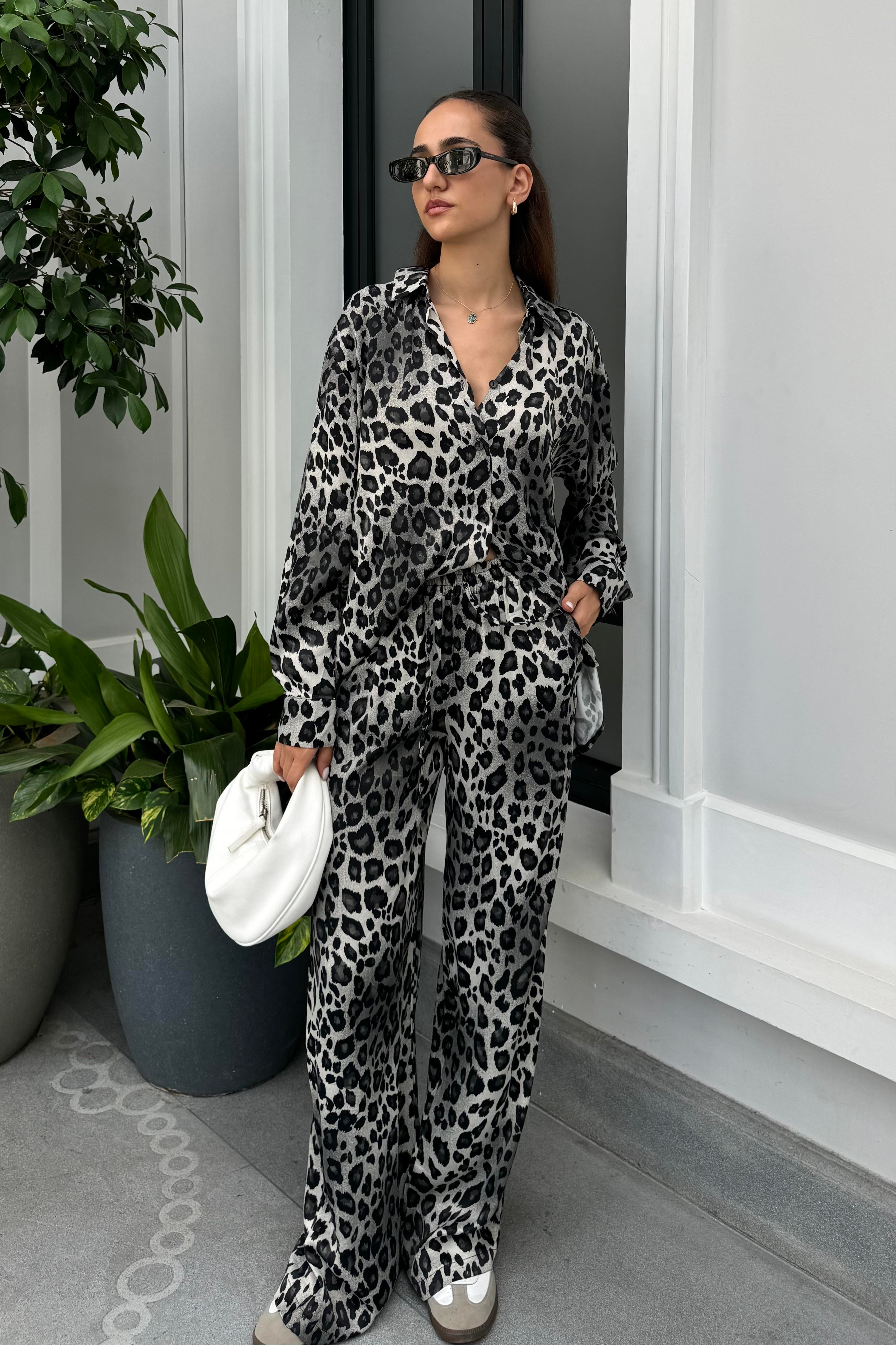 Açık Leopar Pantolon Gömlek Takım - Kadın Takım Modelleri - Nazliye Moda | Kadın Giyim Modası