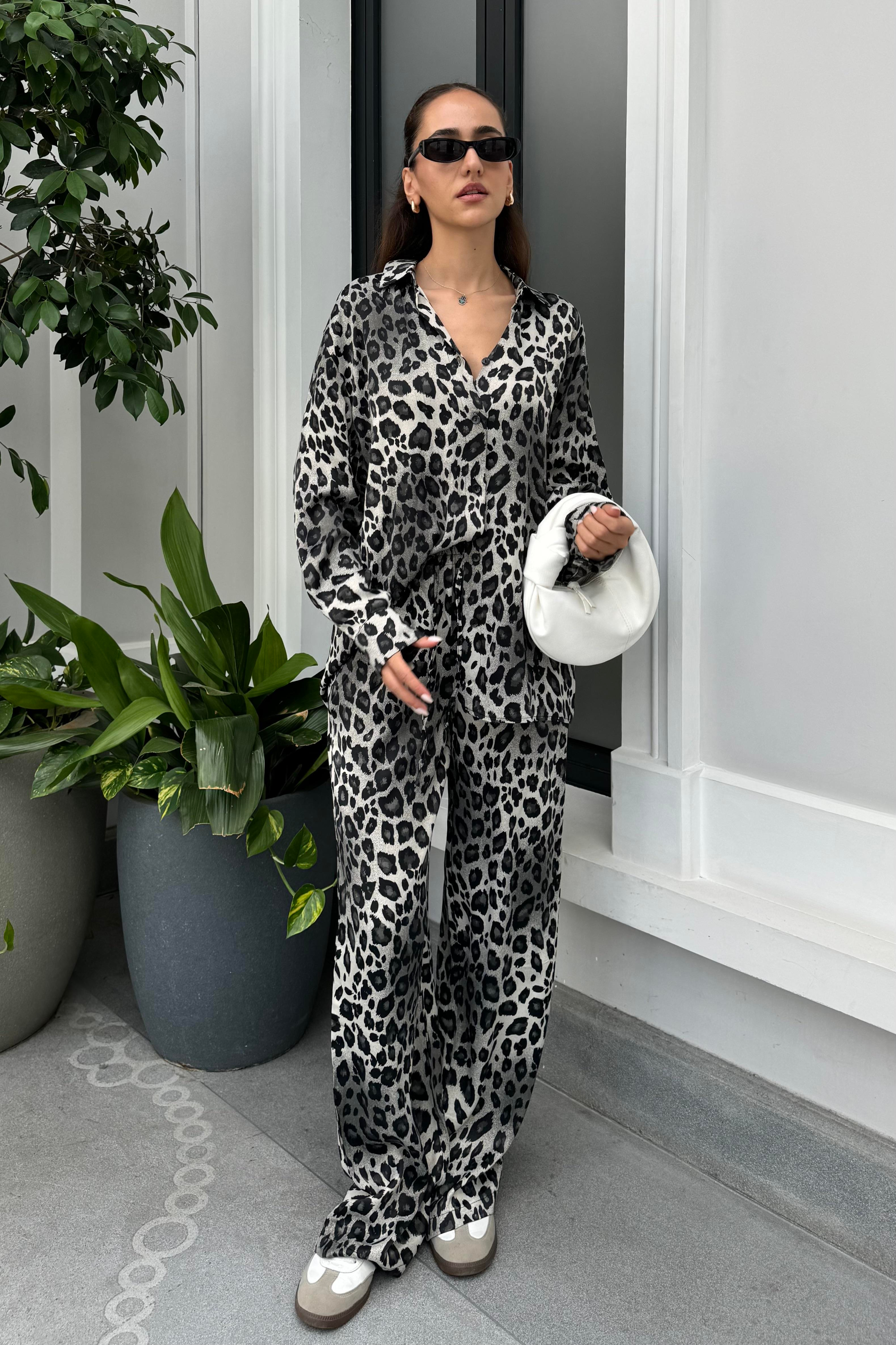 Açık Leopar Pantolon Gömlek Takım - Kadın Takım Modelleri - Nazliye Moda | Kadın Giyim Modası