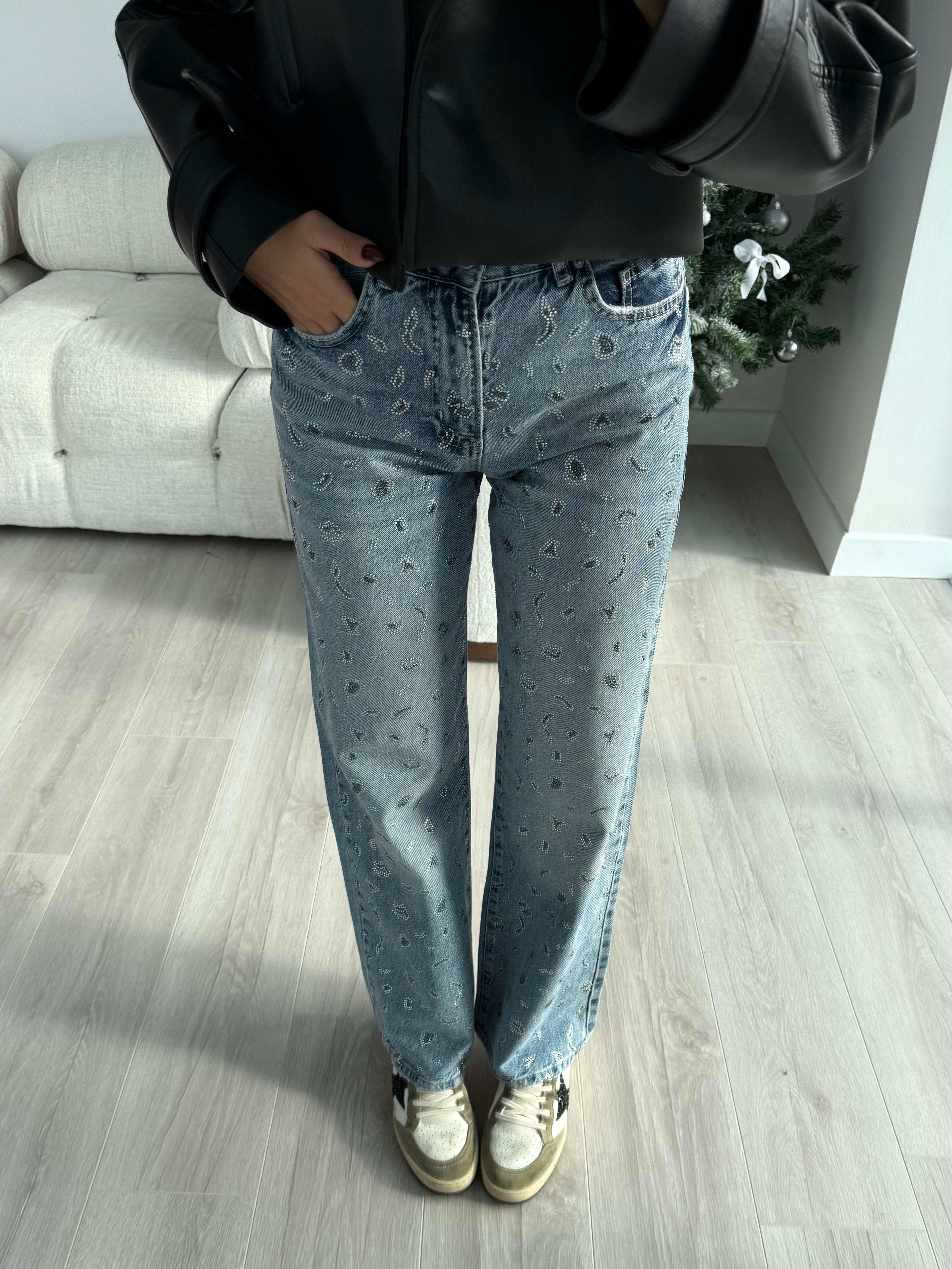 Açık Mavi Taş Baskılı Premium Jean - Kadın Jeans Modelleri - Nazliye Moda | Kadın Giyim Modası
