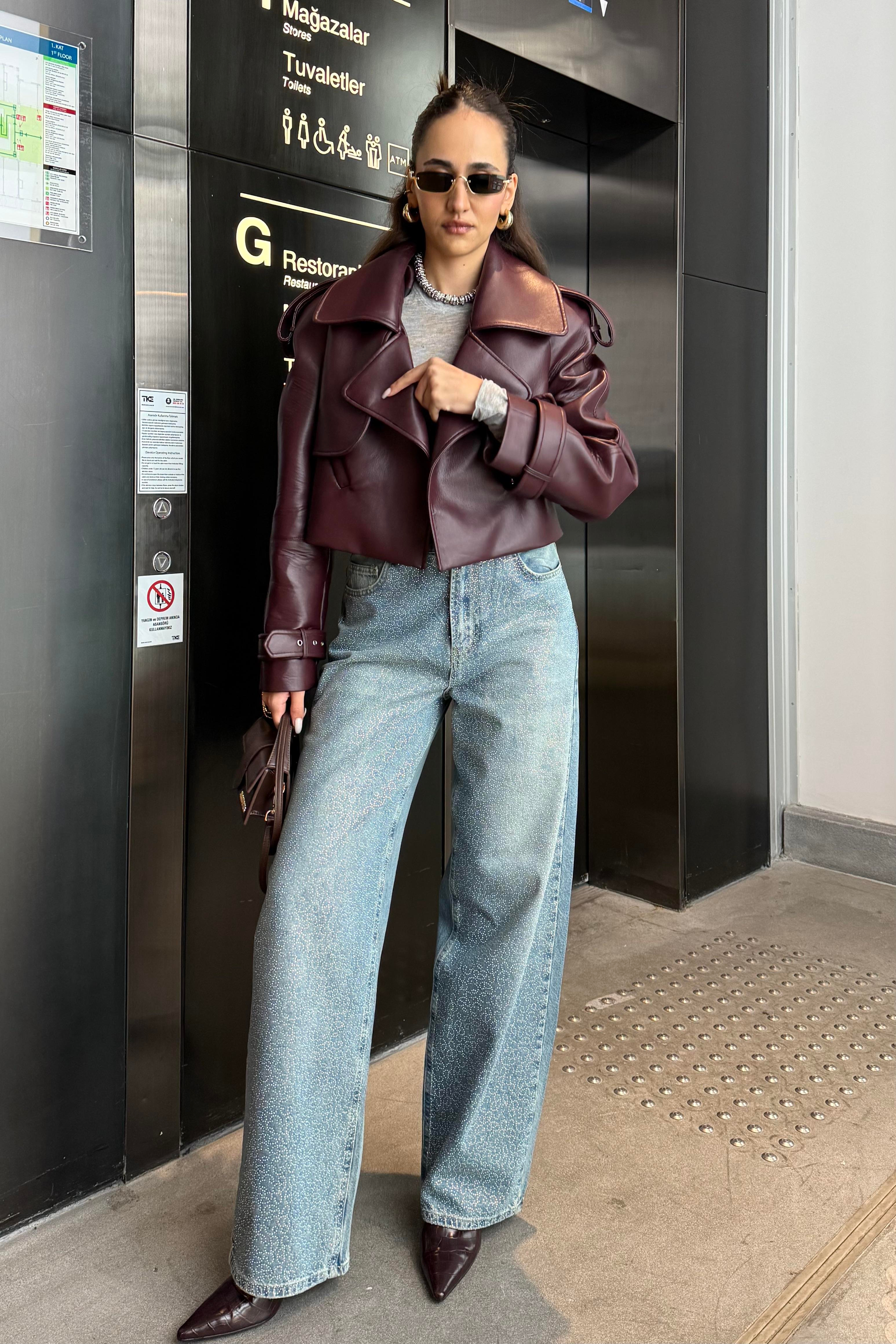 Baggy Açık Mavi Taşlı Premium Jean - Kadın Jean Modelleri - Nazliye Moda | Kadın Giyim Modası