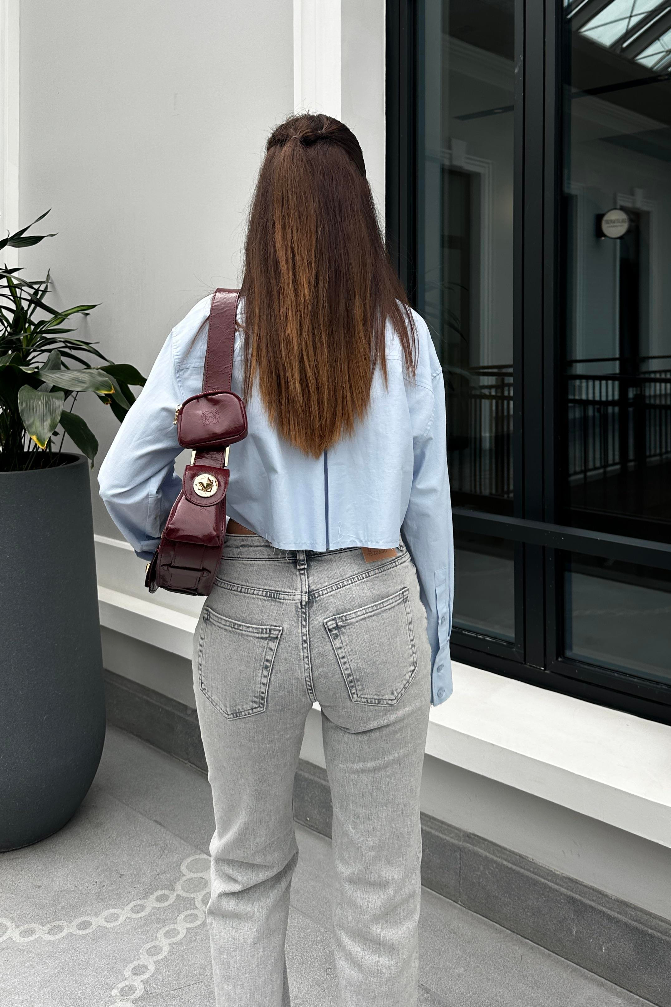Bebe Mavi Crop Gömlek - Kadın Gömlek Modelleri - Nazliye Moda - Kadın Giyim Modası