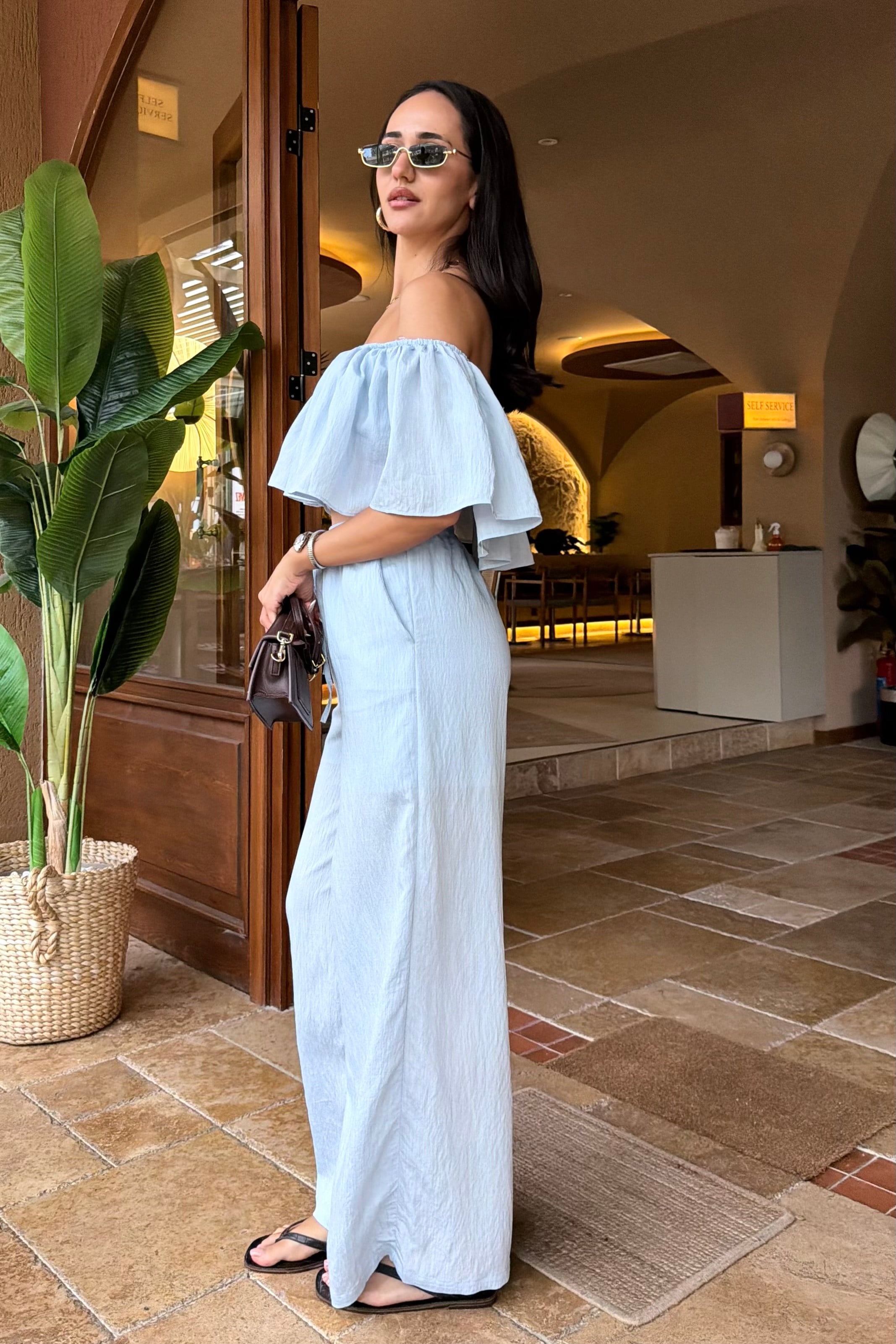 Bebe Mavi Volanlı Crop İkili Takım - Kadın Takım Modelleri - Nazliye Moda | Kadın Giyim Modası