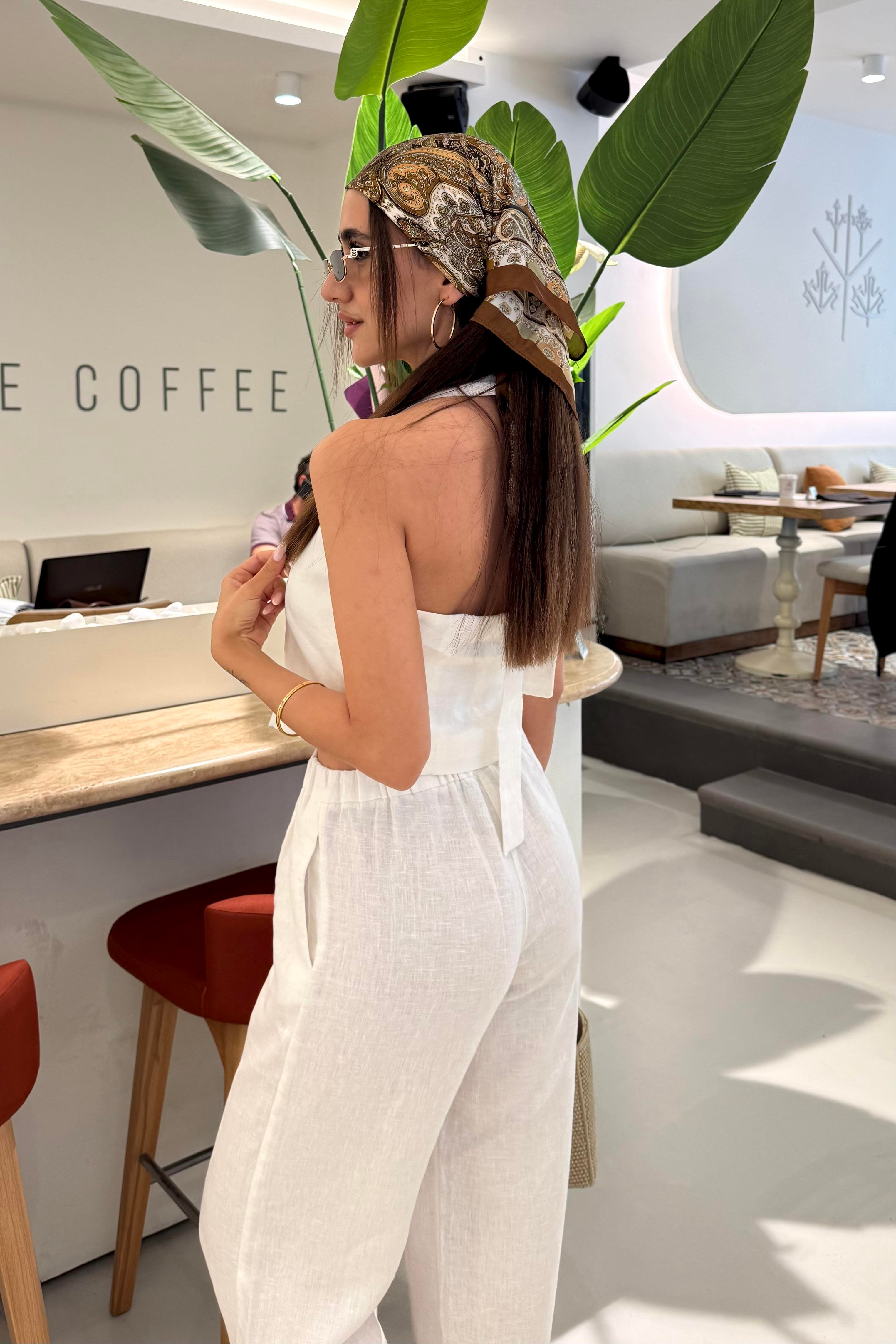 Beyaz Bağlama Detay Premium Keten Takım - Kadın Takım Modelleri - Nazliye Moda | Kadın Giyim Modası