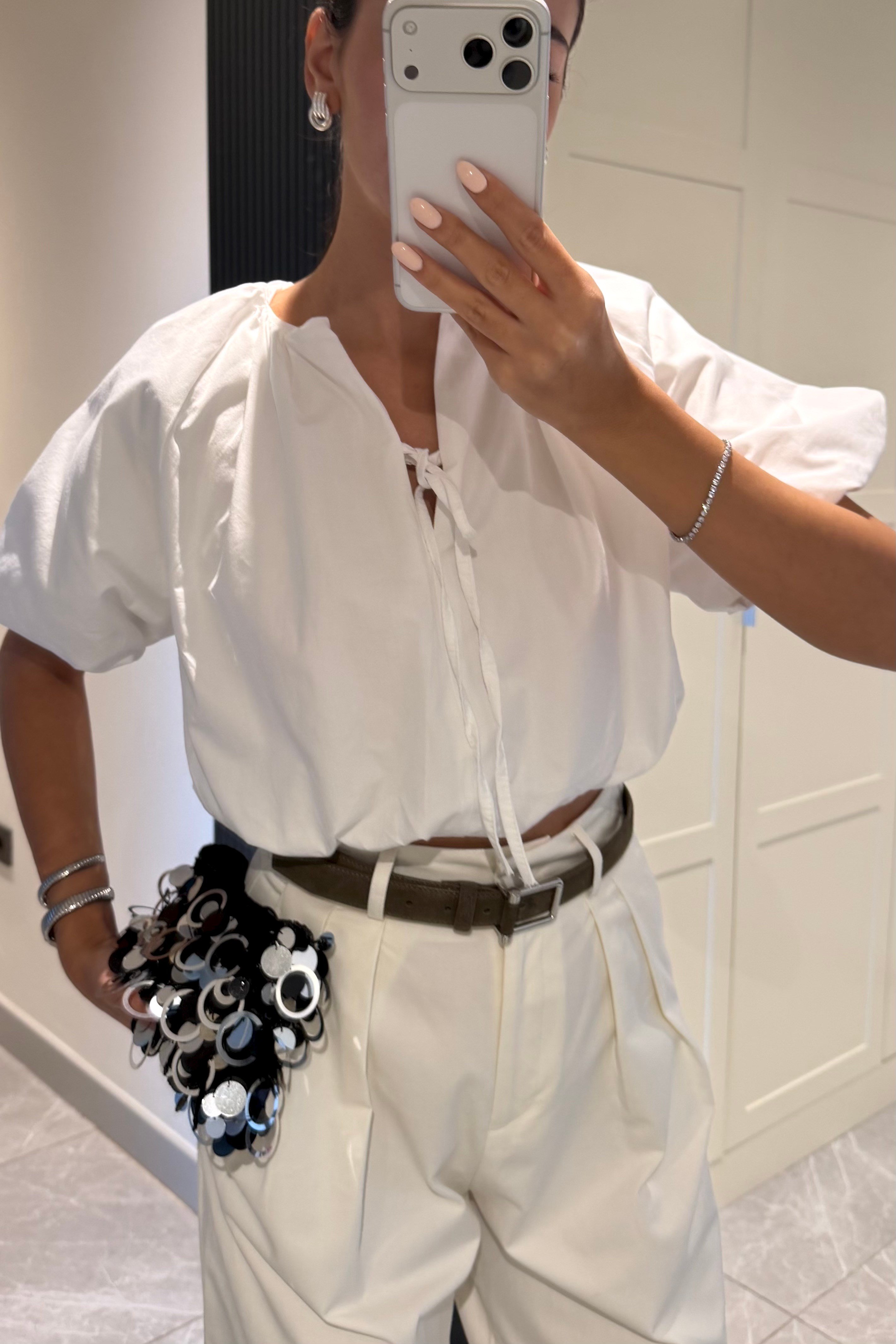 Beyaz Balon Kol Poplin Bluz - Kadın Blouses Modelleri - Nazliye Moda | Kadın Giyim Modası