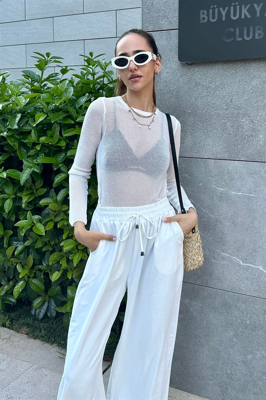 Beyaz File Örgü Bluz - Kadın Bluz Modelleri - Nazliye Moda | Kadın Giyim Modası