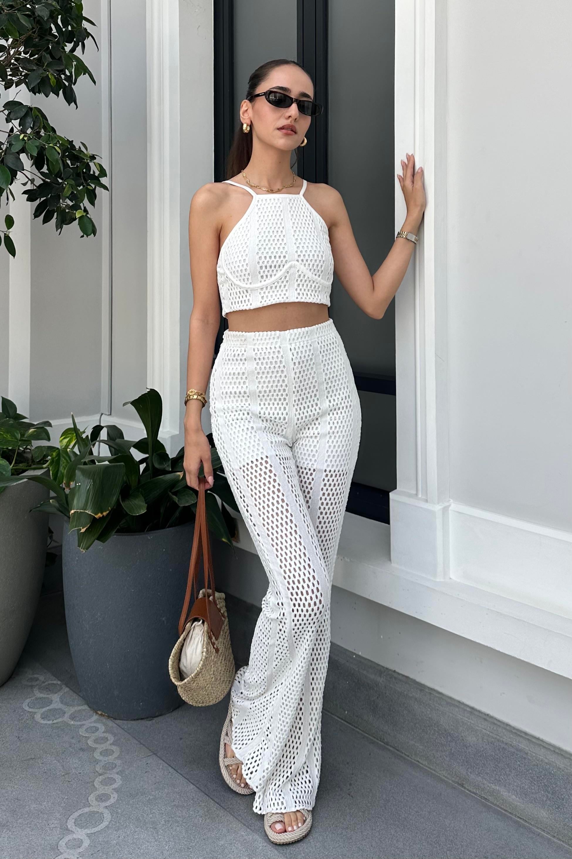 Beyaz File Örgü Takım - Kadın Takım Modelleri - Nazliye Moda - Kadın Giyim Modası
