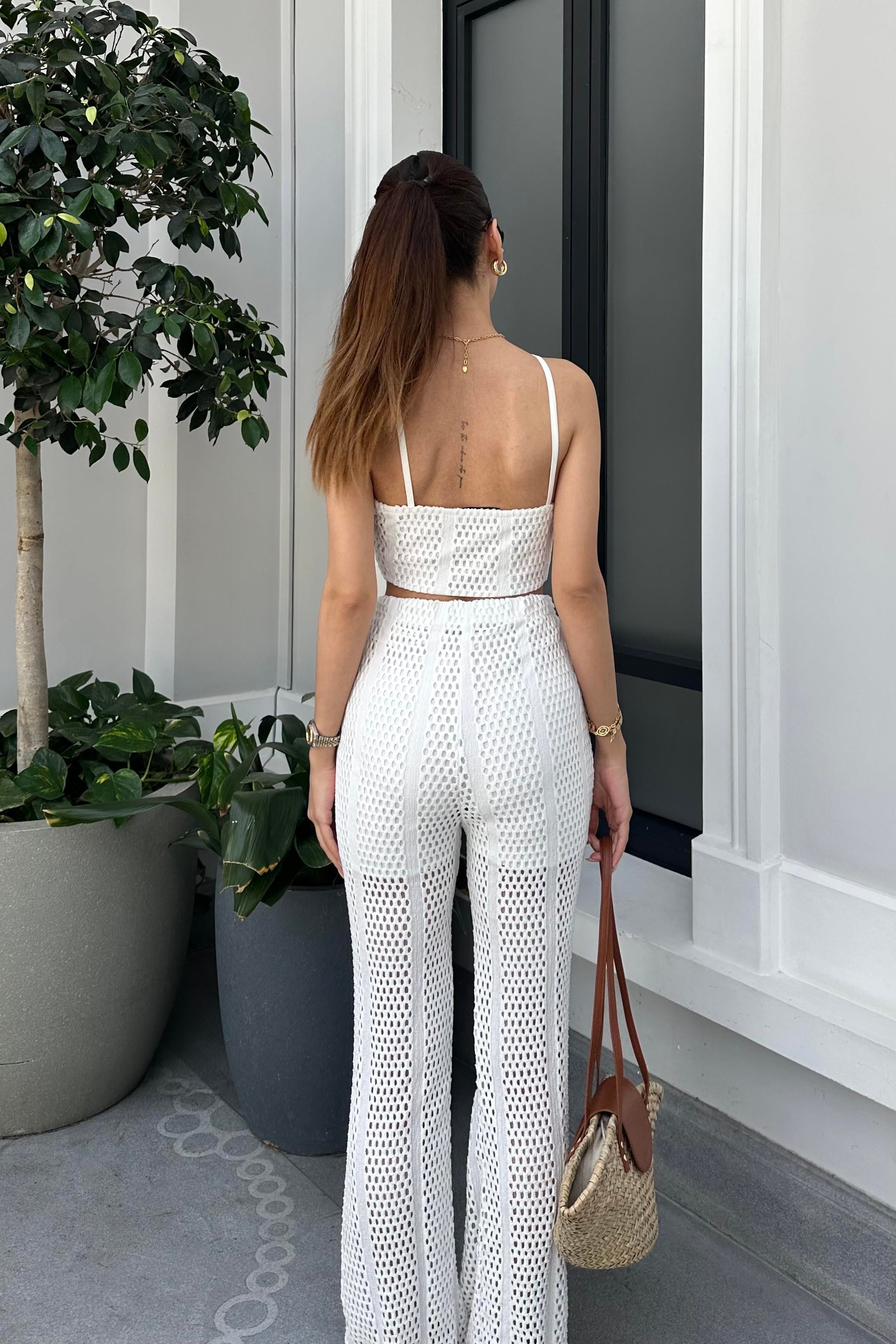 Beyaz File Örgü Takım - Kadın Takım Modelleri - Nazliye Moda - Kadın Giyim Modası