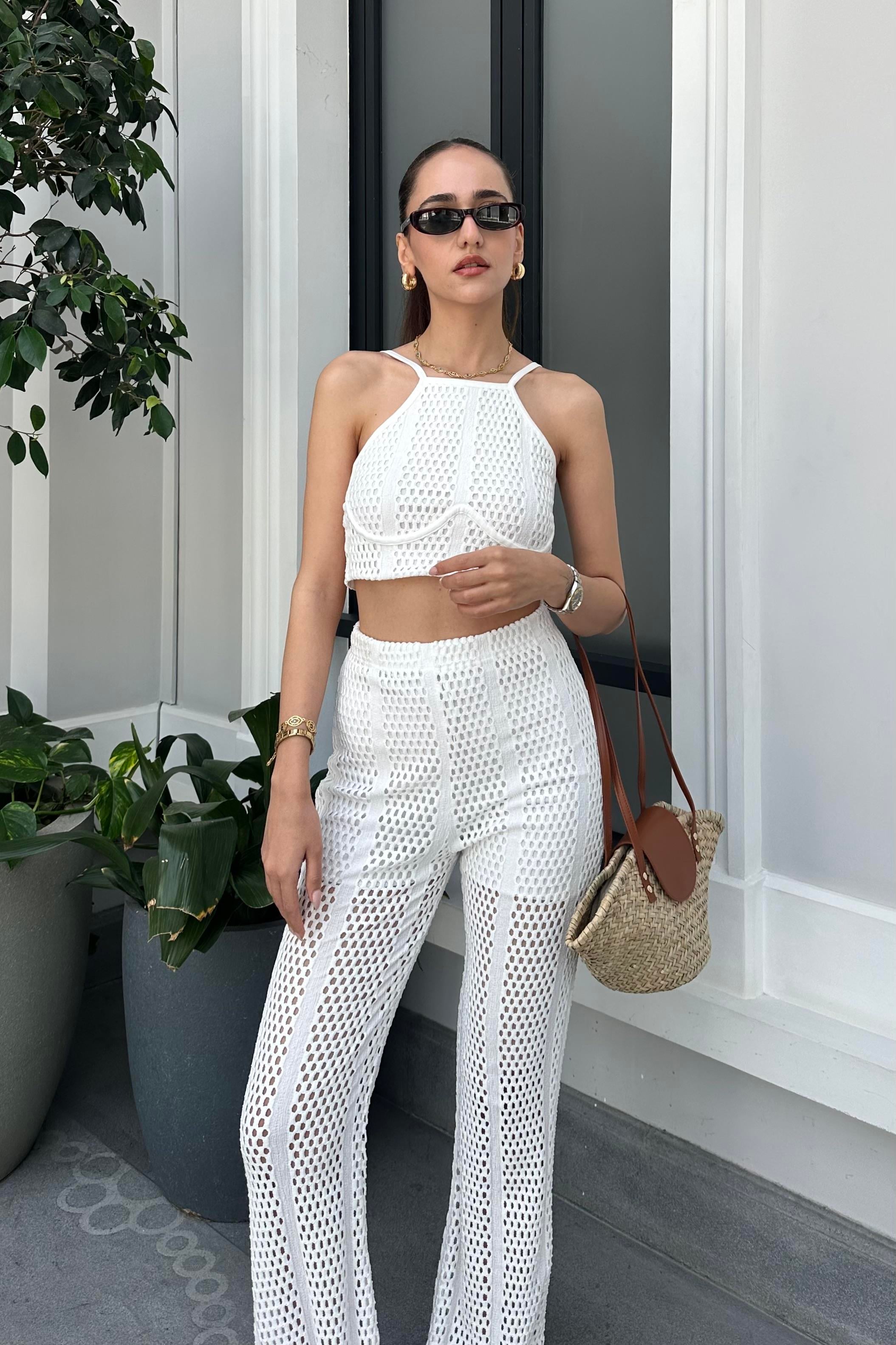 Beyaz File Örgü Takım - Kadın Takım Modelleri - Nazliye Moda - Kadın Giyim Modası