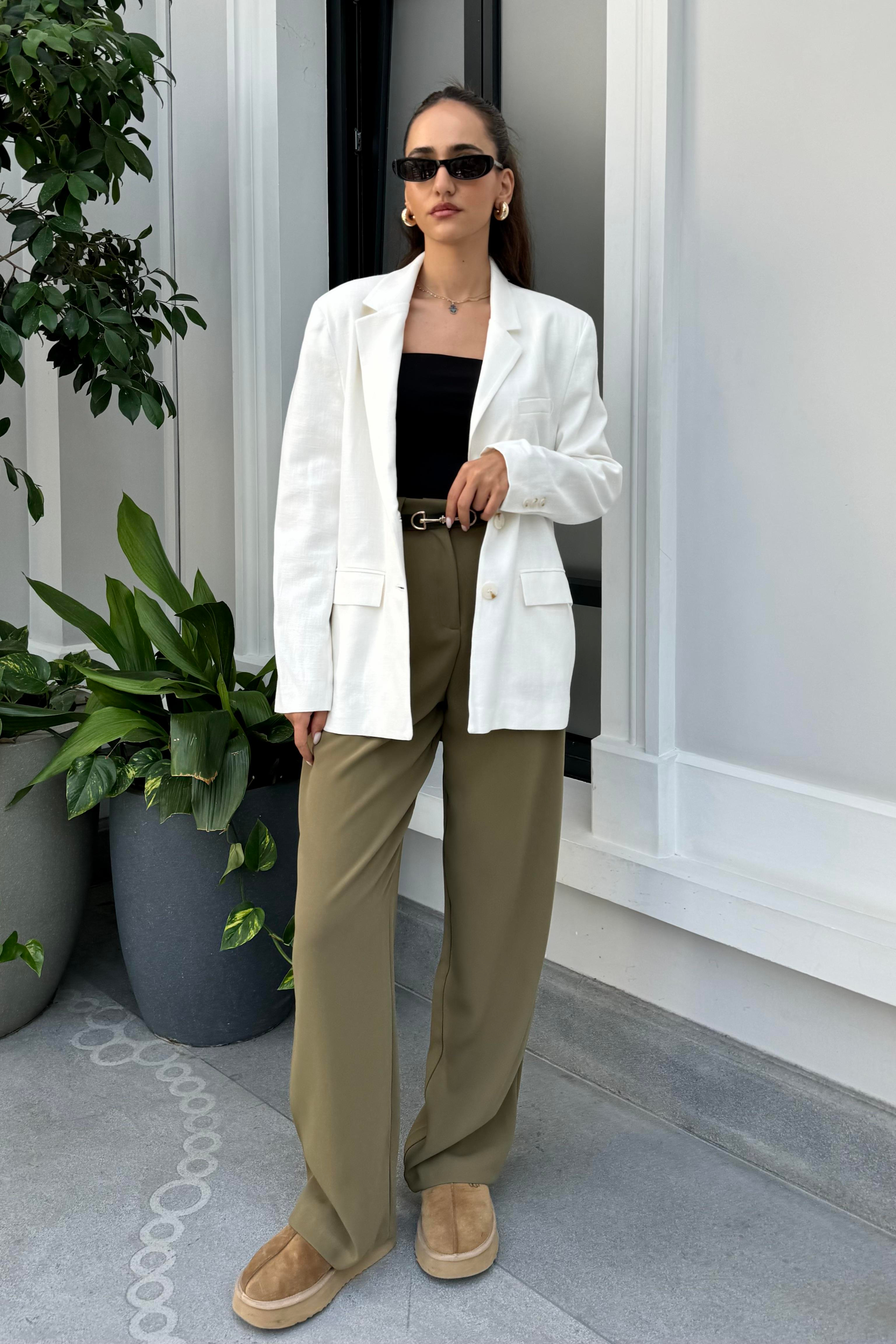 Beyaz Premium Blazer Ceket - Kadın Blazer Ceket Modelleri - Nazliye Moda | Kadın Giyim Modası