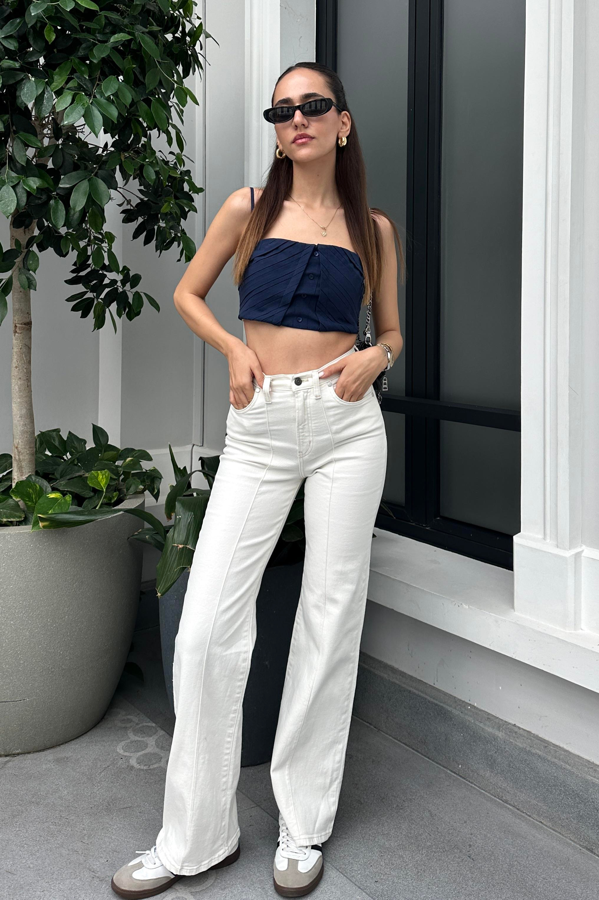 Beyaz Premium Jean - Kadın Jean Modelleri - Nazliye Moda - Kadın Giyim Modası