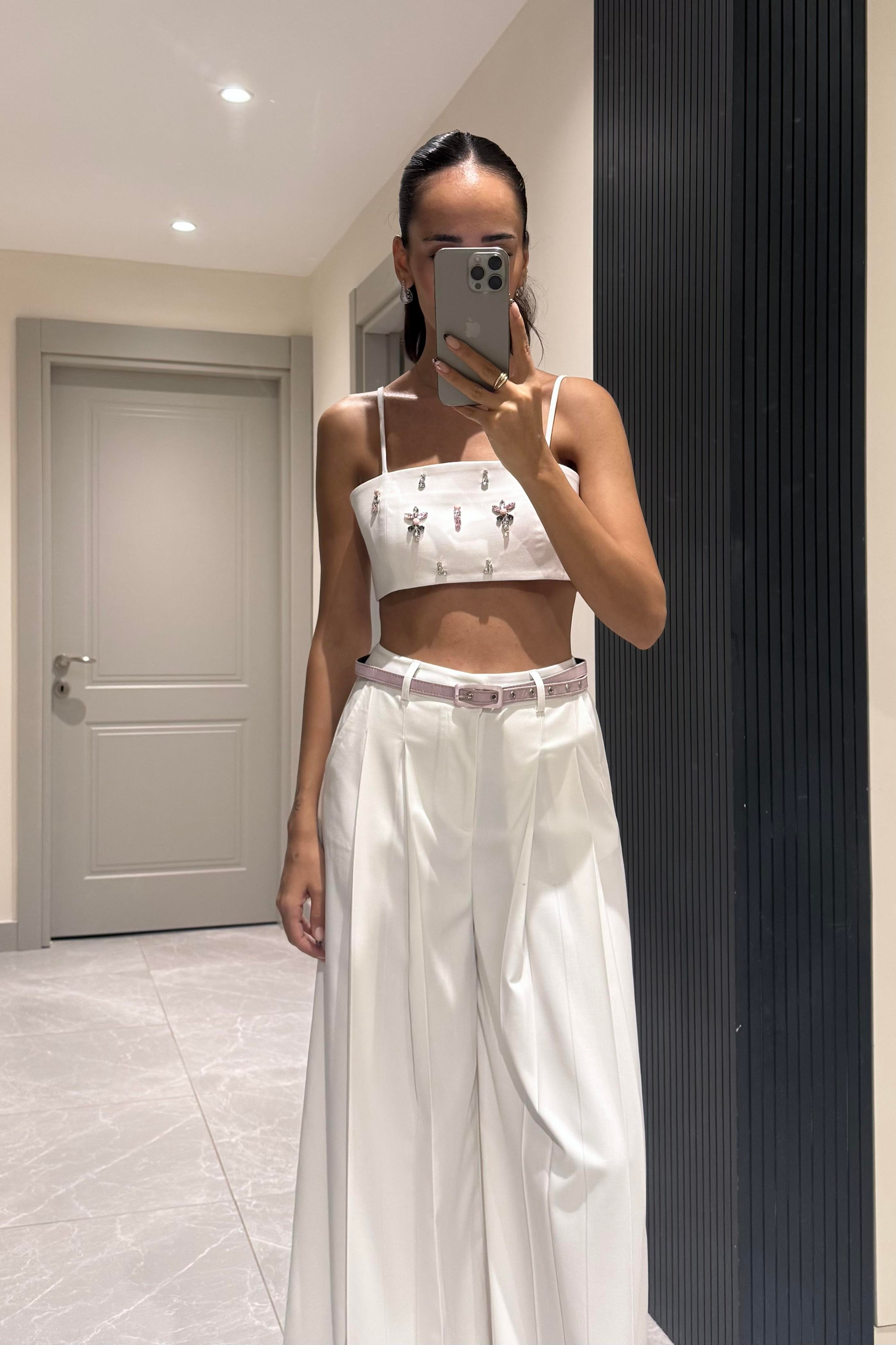 Beyaz Taş İşleme Premium Büstiyer - Kadın Bustiers Modelleri - Nazliye Moda | Kadın Giyim Modası