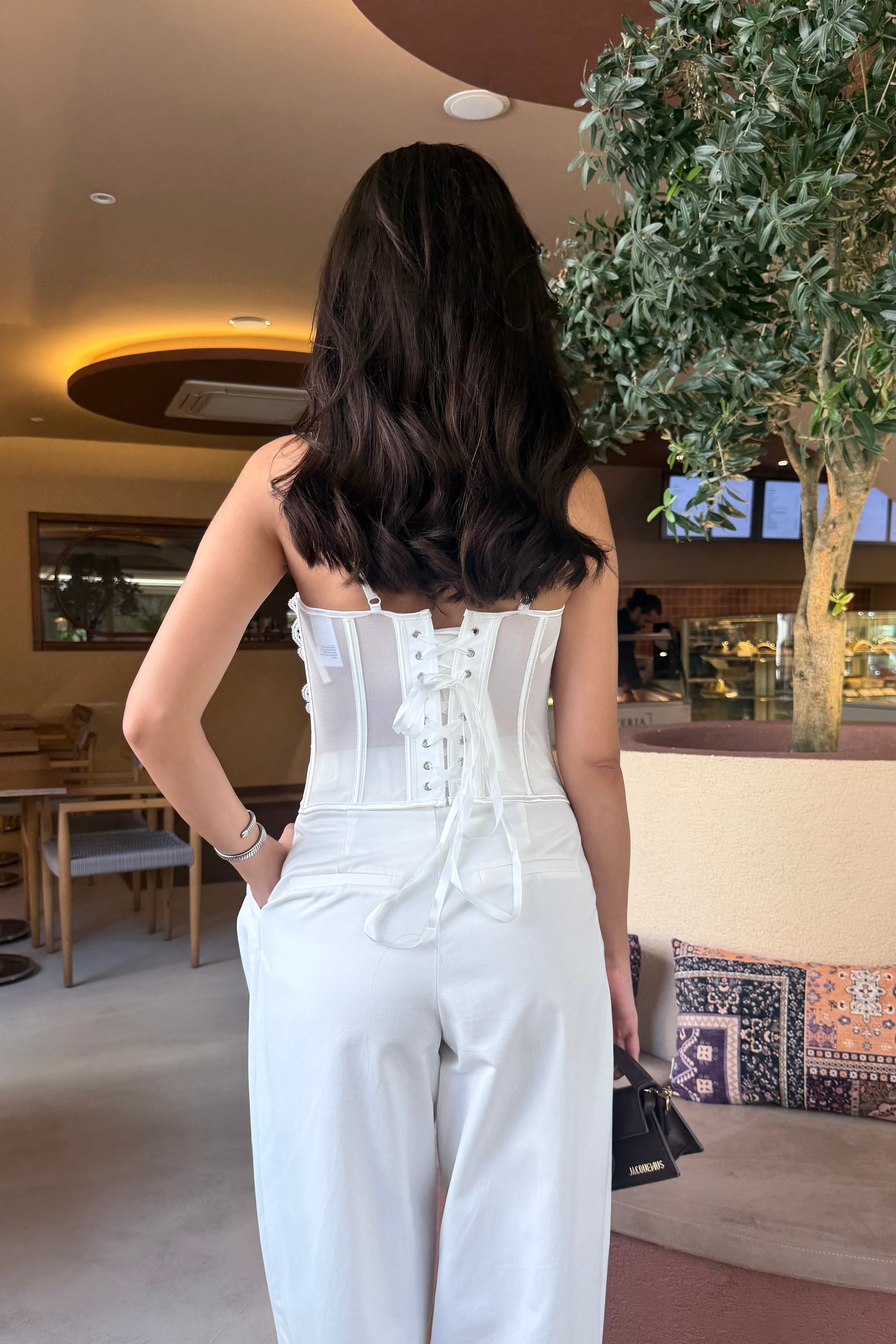 Beyaz Tasarım Tül Korse Bluz - Kadın Bluz Modelleri - Nazliye Moda | Kadın Giyim Modası