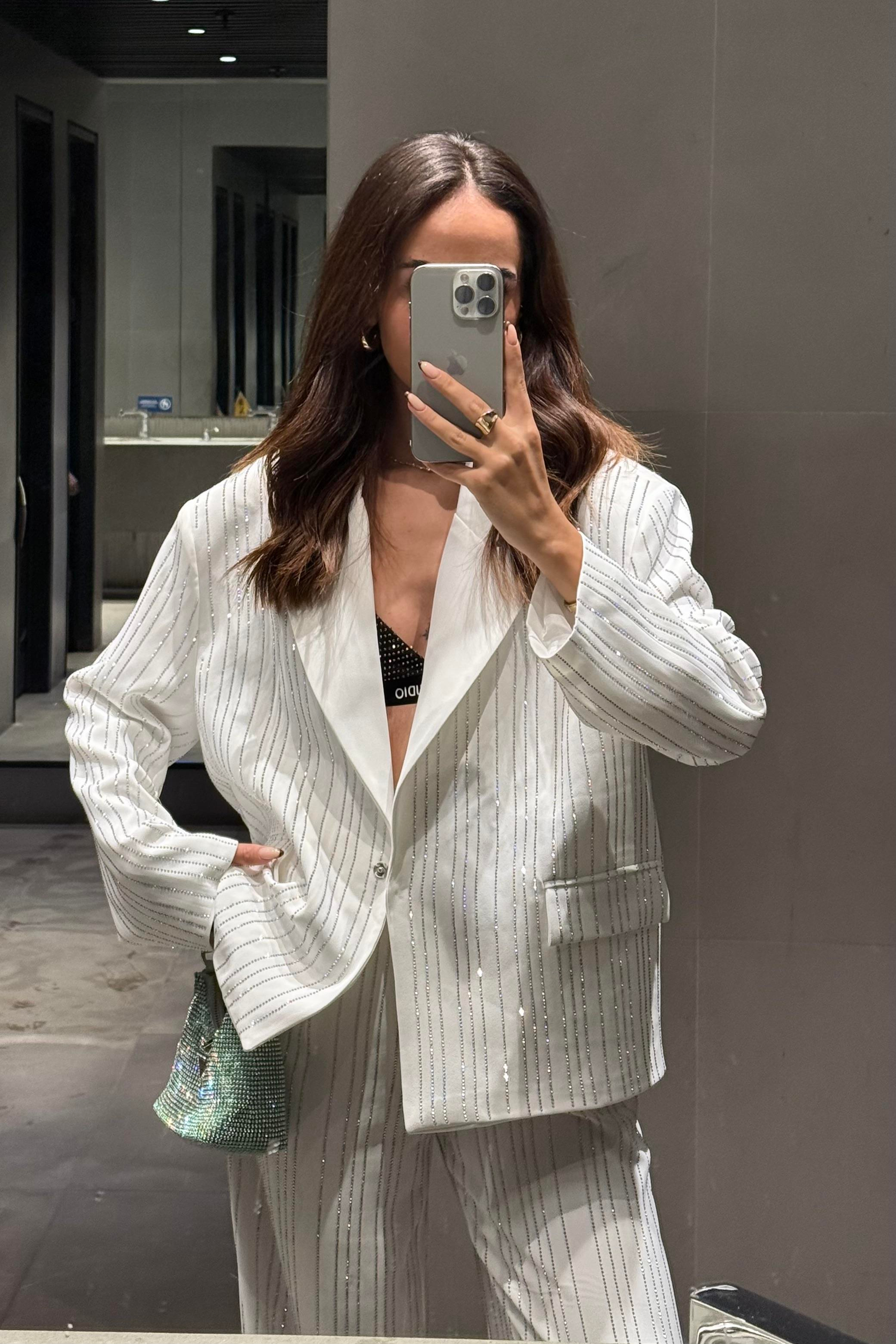 Beyaz Taşlı Premium Blazer Ceket - Kadın Blazer Ceket Modelleri - Nazliye Moda | Kadın Giyim Modası