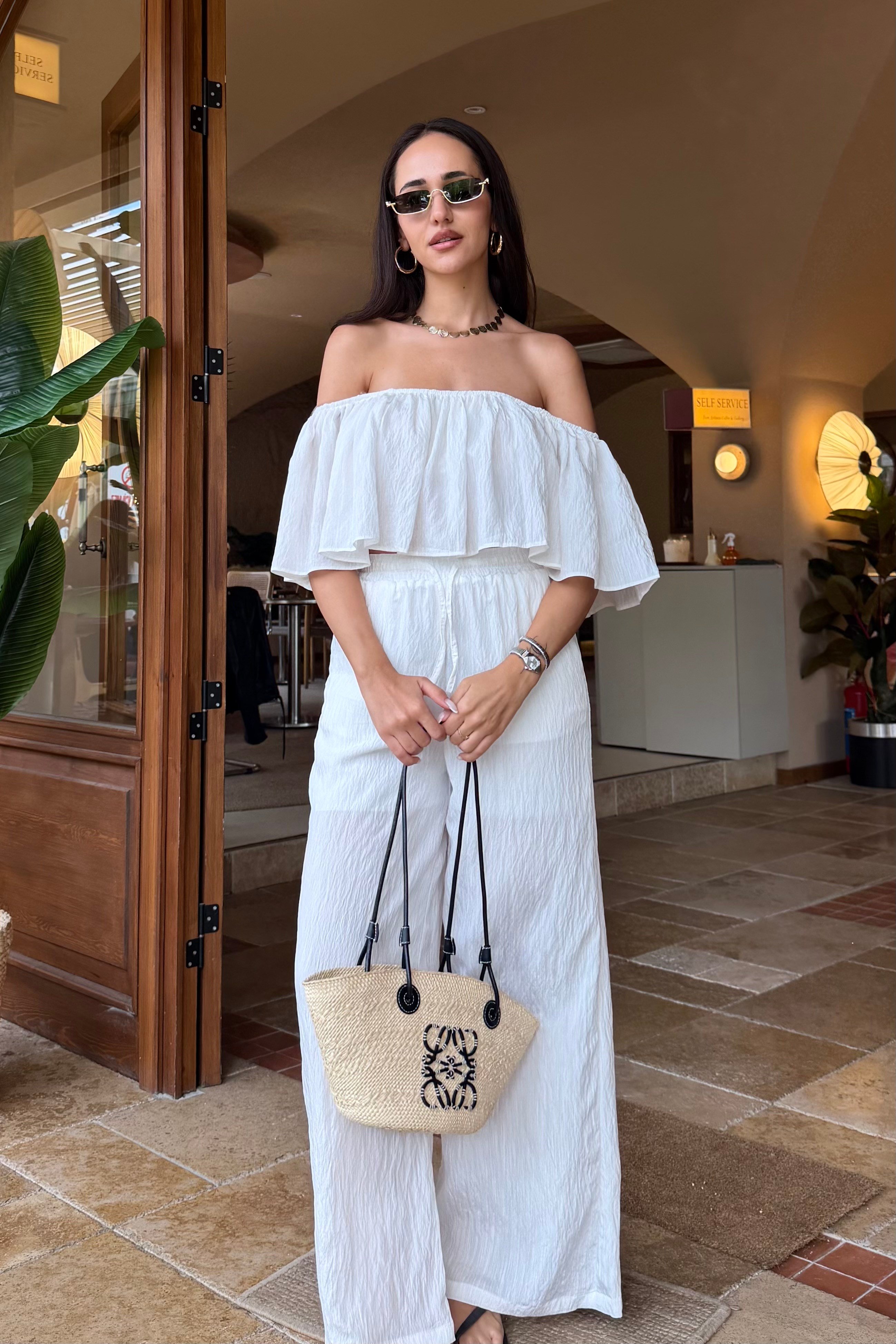 Beyaz Volanlı Crop İkili Takım - Kadın Takım Modelleri - Nazliye Moda | Kadın Giyim Modası