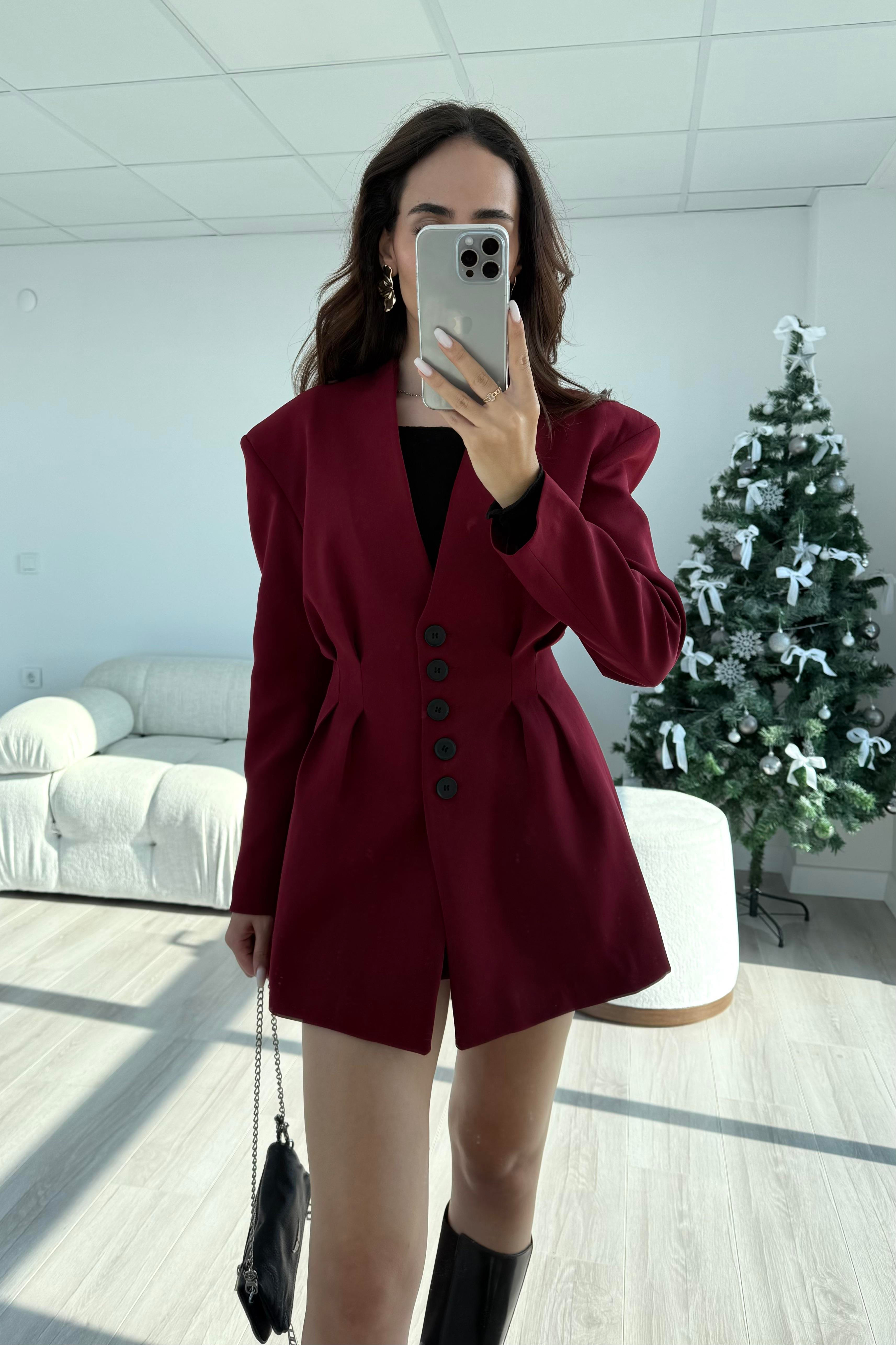 Bordo Pens Detaylı Etek Ceket Takım - Kadın Takım Modelleri - Nazliye Moda | Kadın Giyim Modası