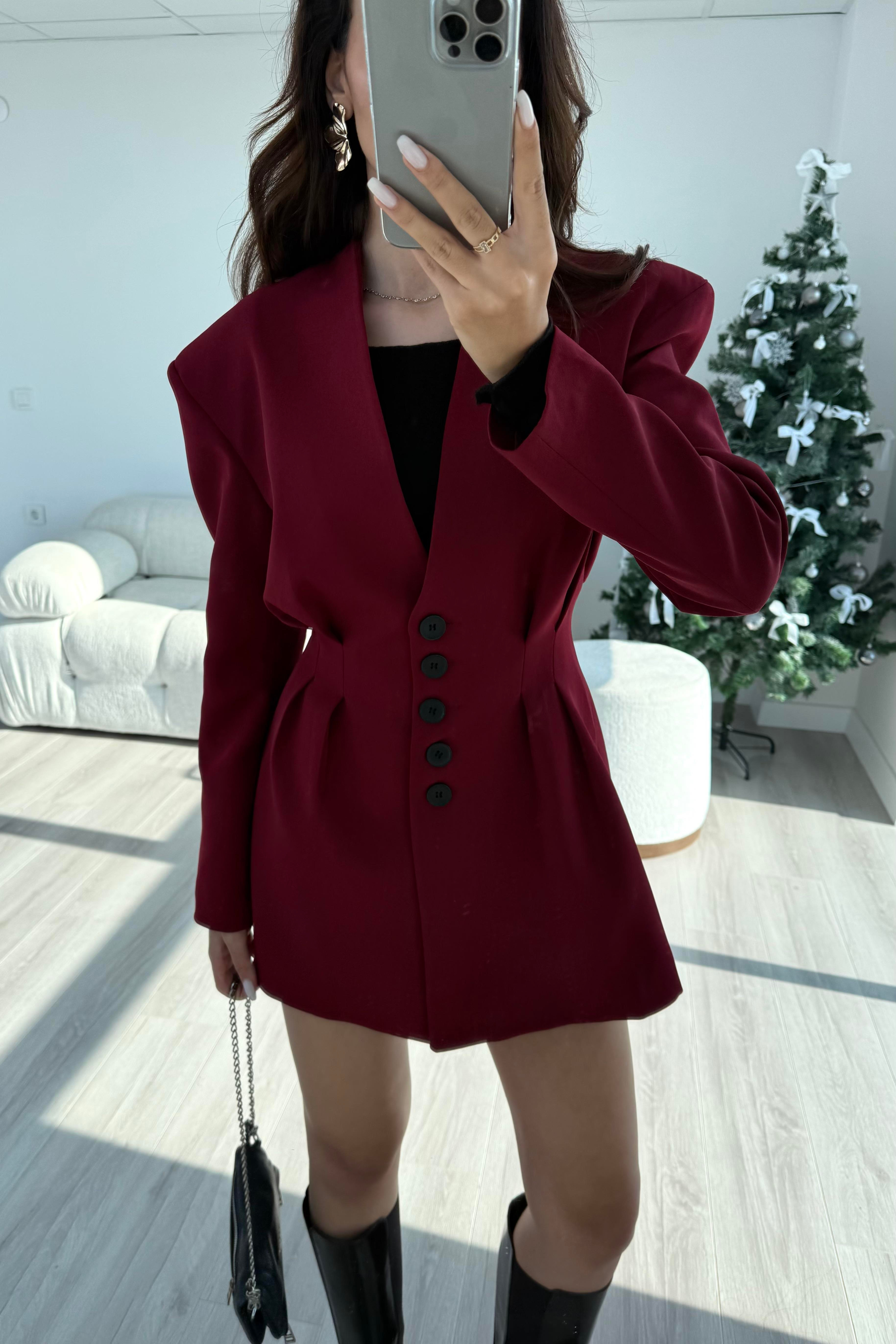 Bordo Pens Detaylı Etek Ceket Takım - Kadın Takım Modelleri - Nazliye Moda | Kadın Giyim Modası