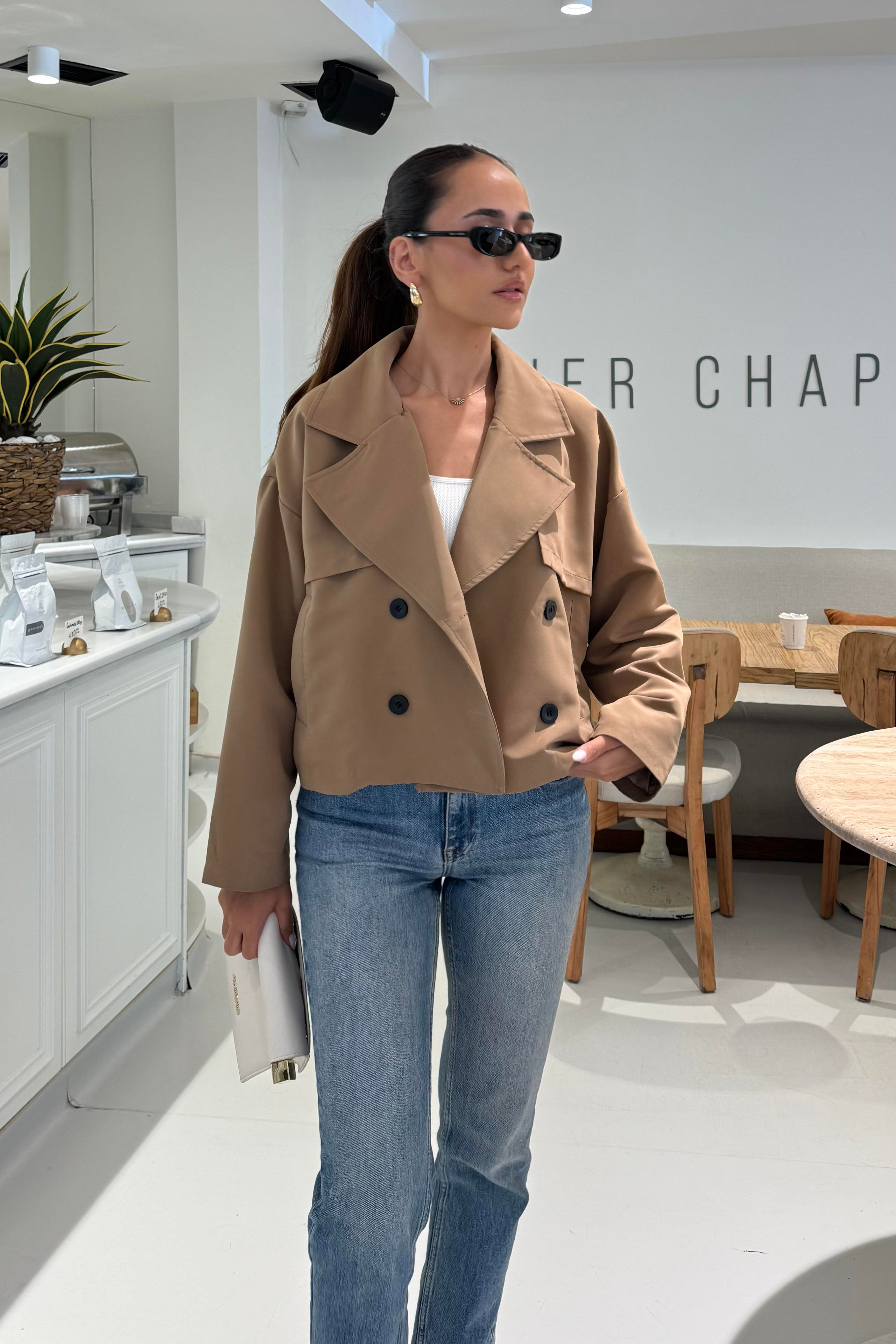 Camel Crop Trençkot - Kadın Trench Coats Modelleri - Nazliye Moda | Kadın Giyim Modası