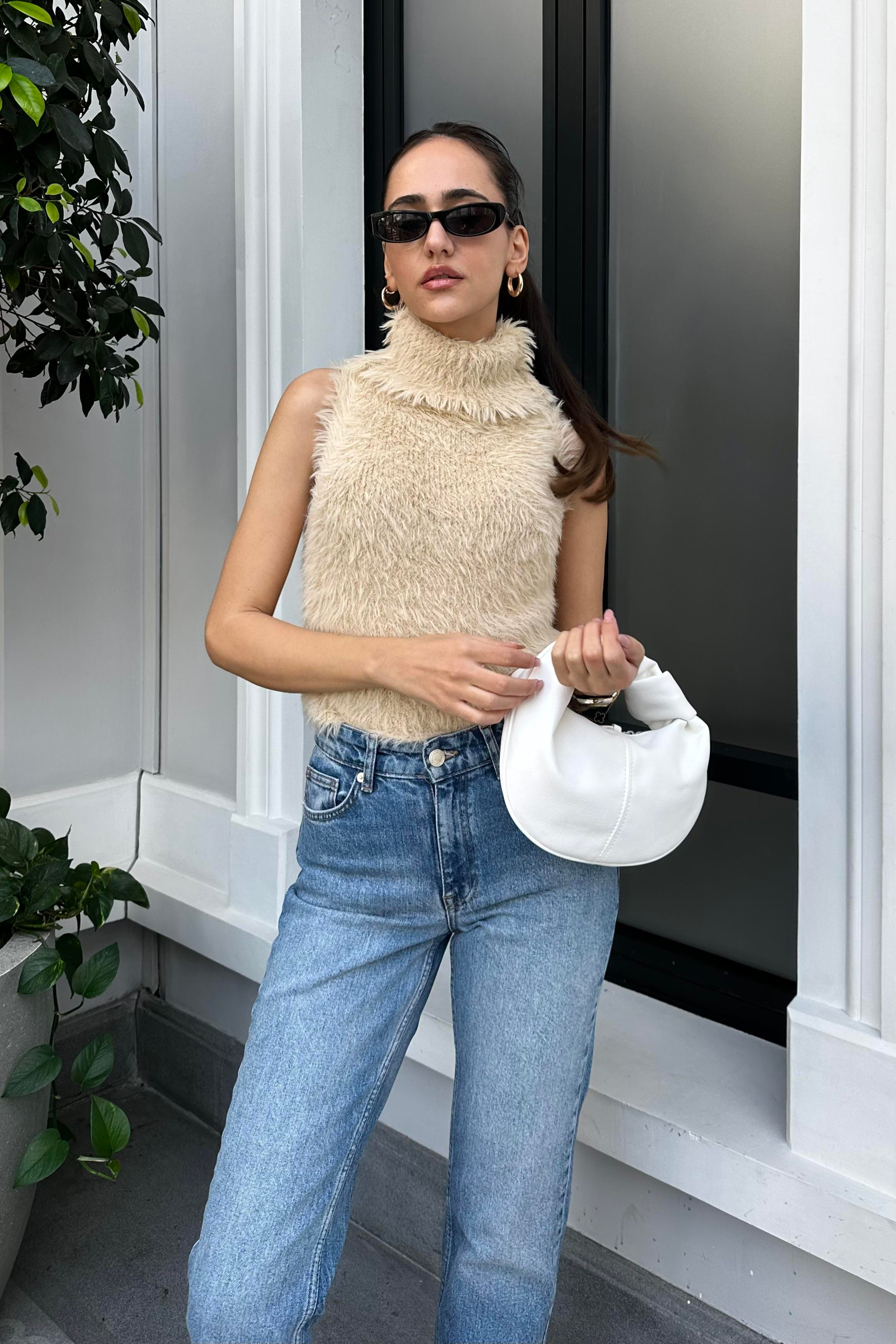 Camel Kolsuz Peluş Triko - Kadın Tricots & Sweaters Modelleri - Nazliye Moda - Kadın Giyim Modası