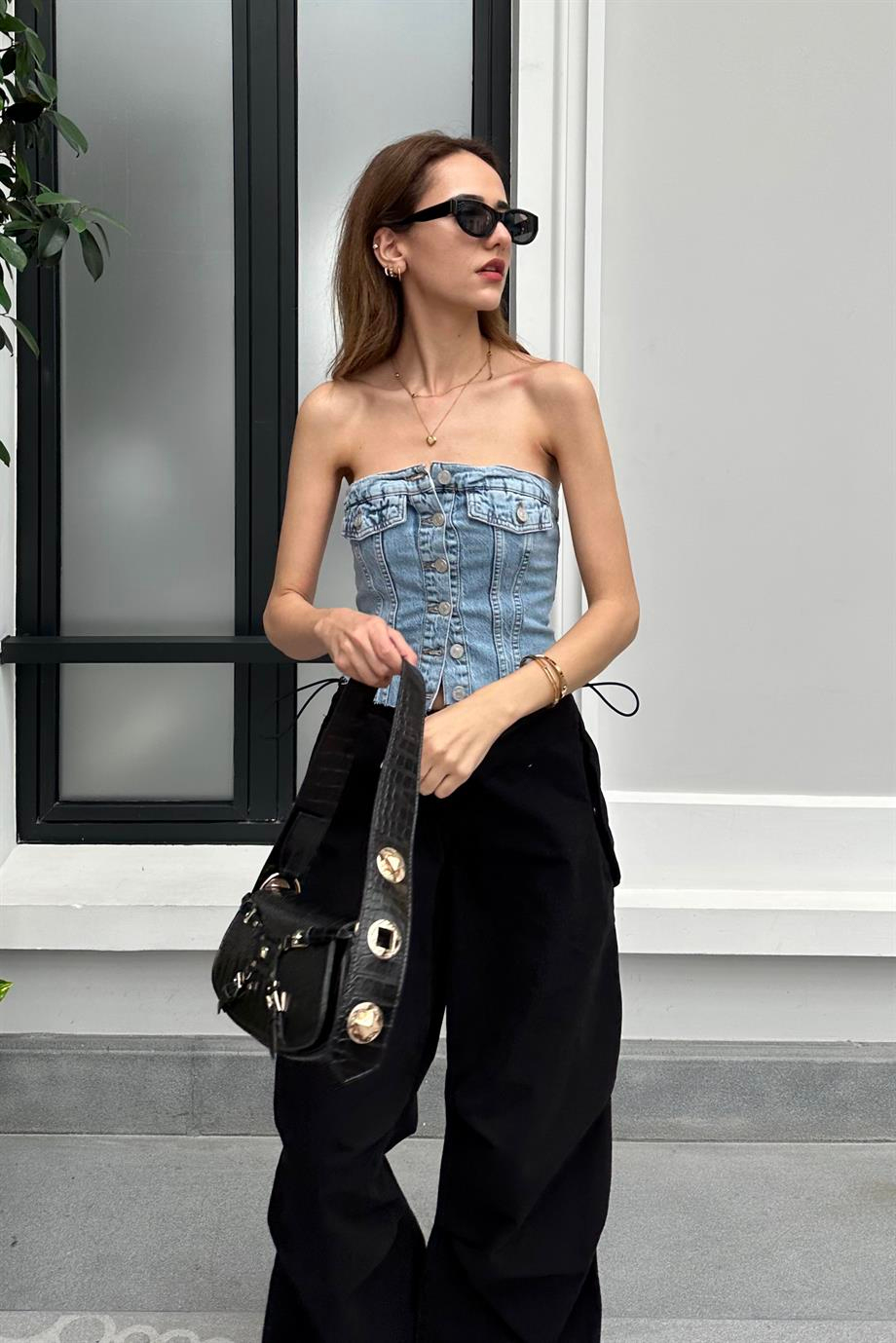 Denim Korse Büstiyer - Kadın Büstiyer Modelleri - Nazliye Moda | Kadın Giyim Modası