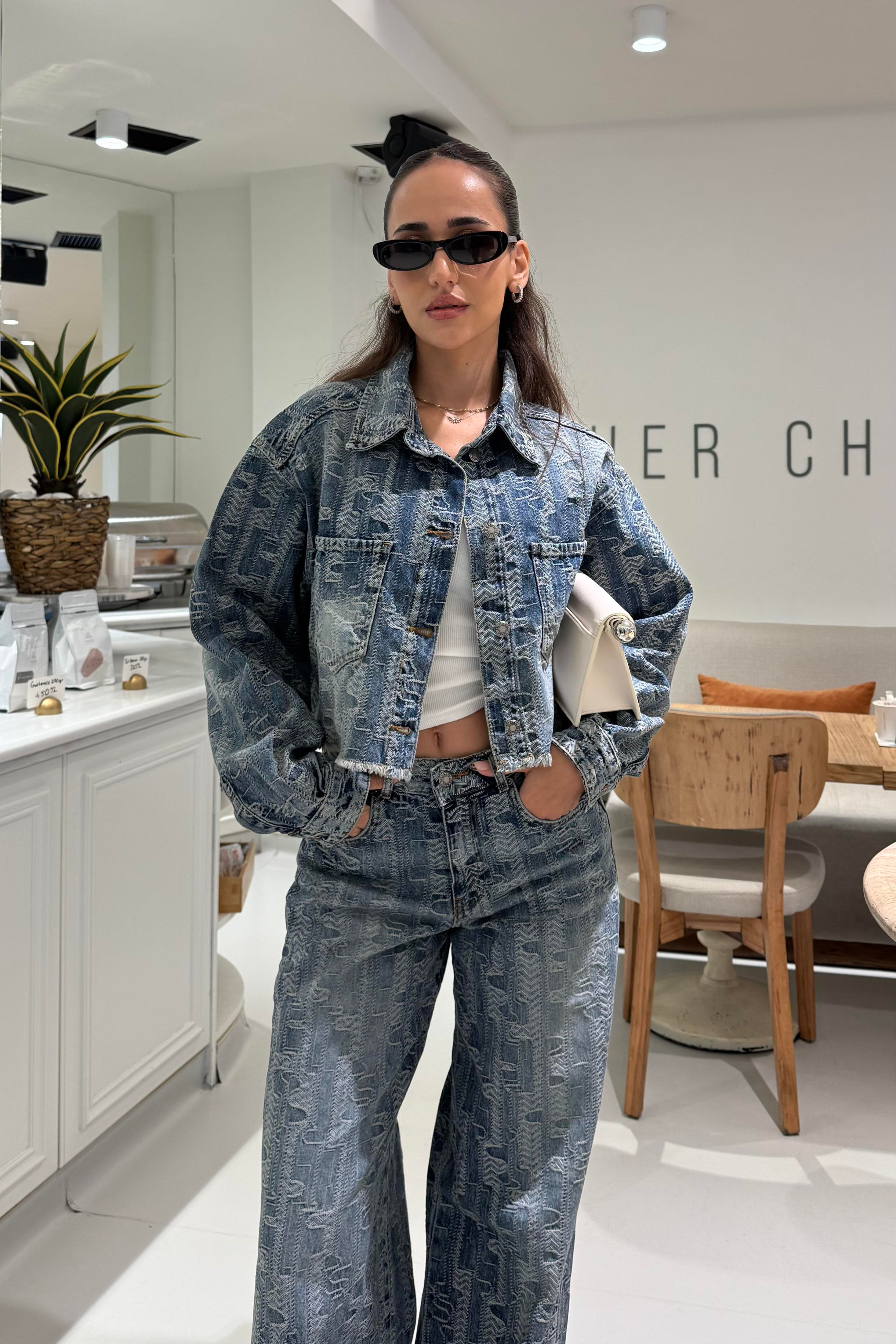 Desenli Denim Kumaş Premium Ceket - Kadın Jackets Modelleri - Nazliye Moda | Kadın Giyim Modası