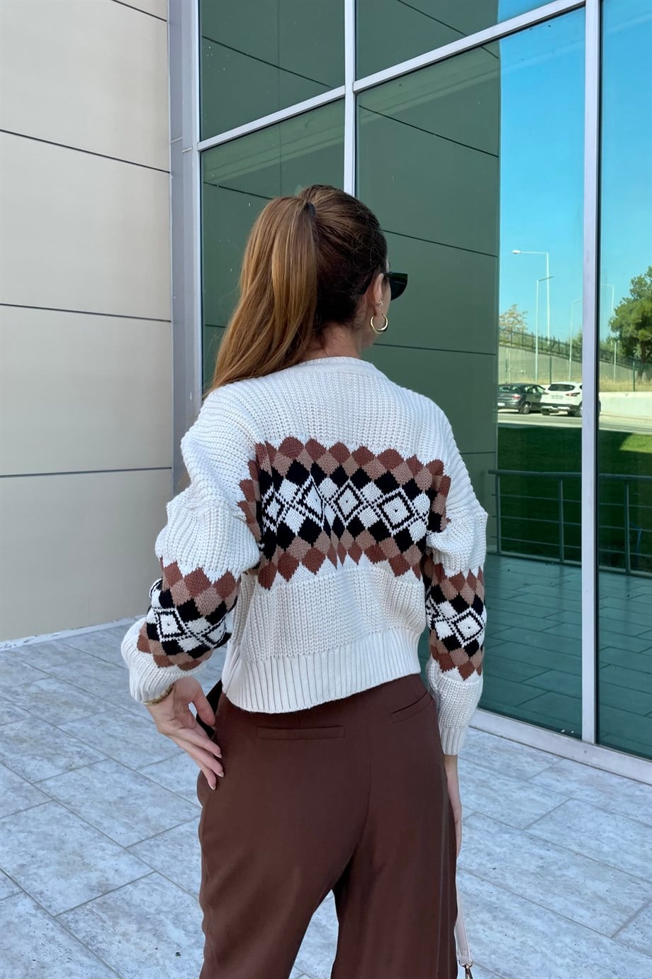 Ekru Etnik Desen Örme Kazak - Kadın Triko & Kazak Modelleri - Nazliye.com | Kadın Başrolde