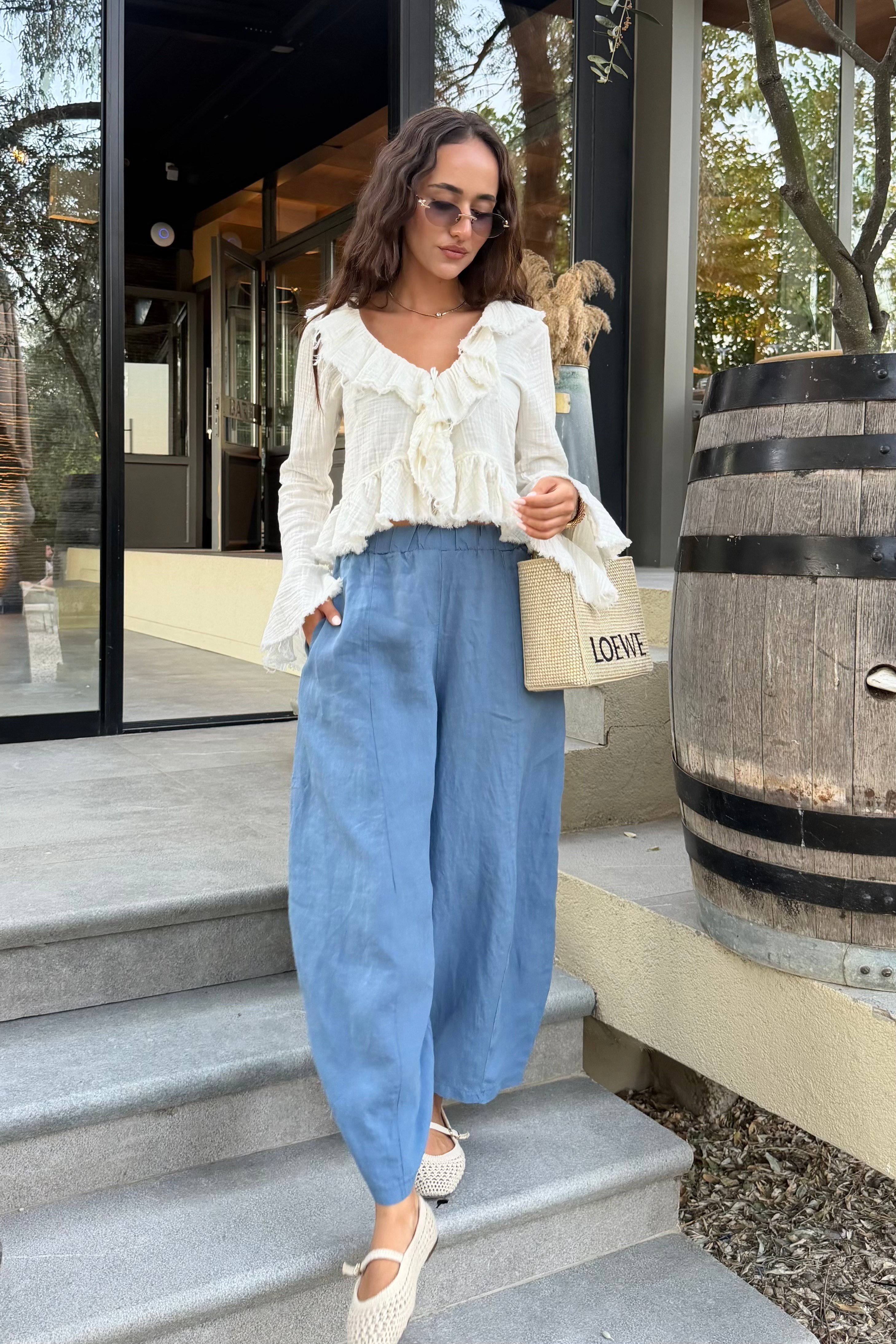 Ekru Fırfır Detay Bohem Bluz - Kadın Bluz Modelleri - Nazliye Moda | Kadın Giyim Modası