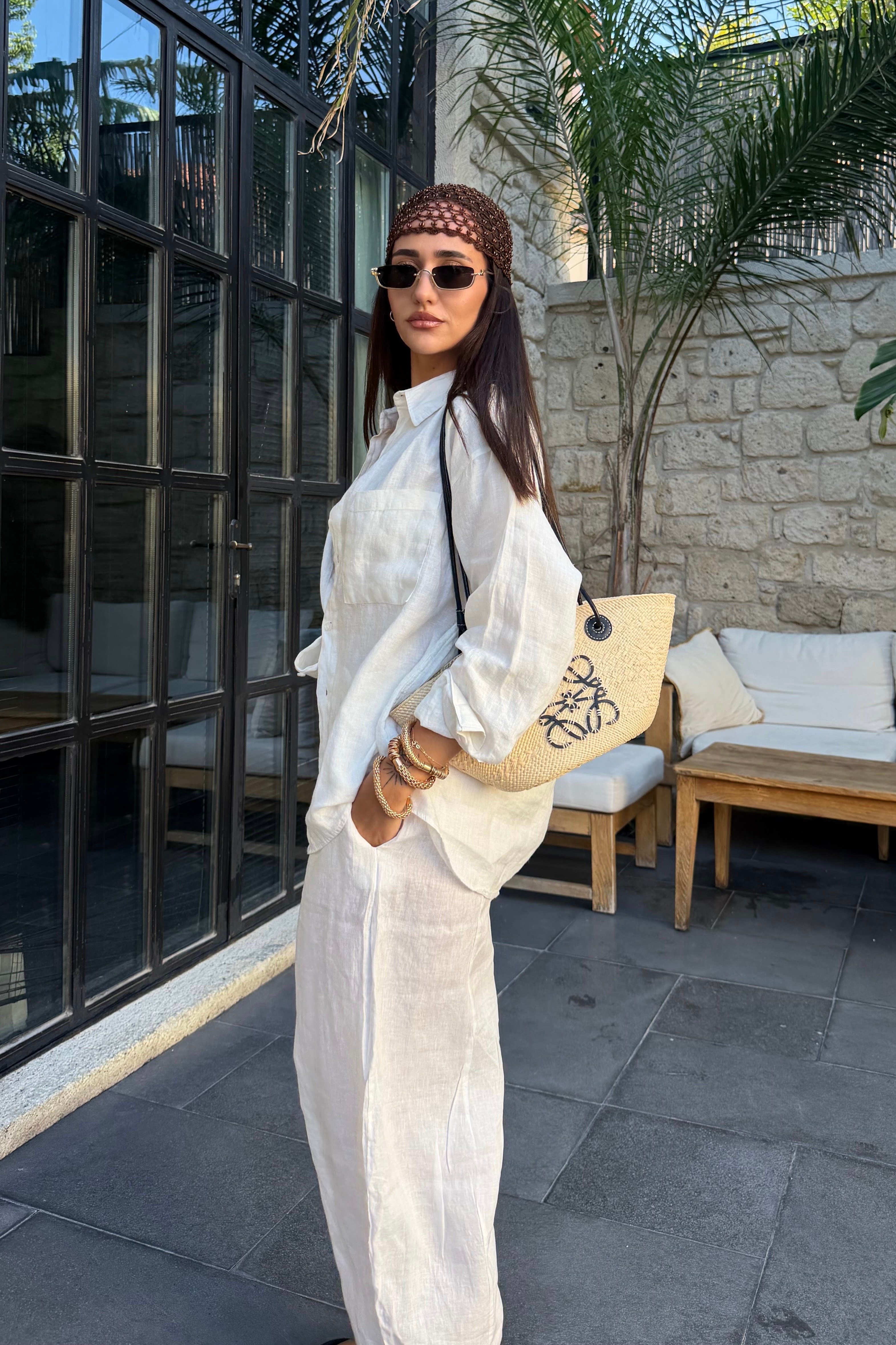 Ekru Ham Keten Pantolon - Kadın Pantolon Modelleri - Nazliye Moda | Kadın Giyim Modası