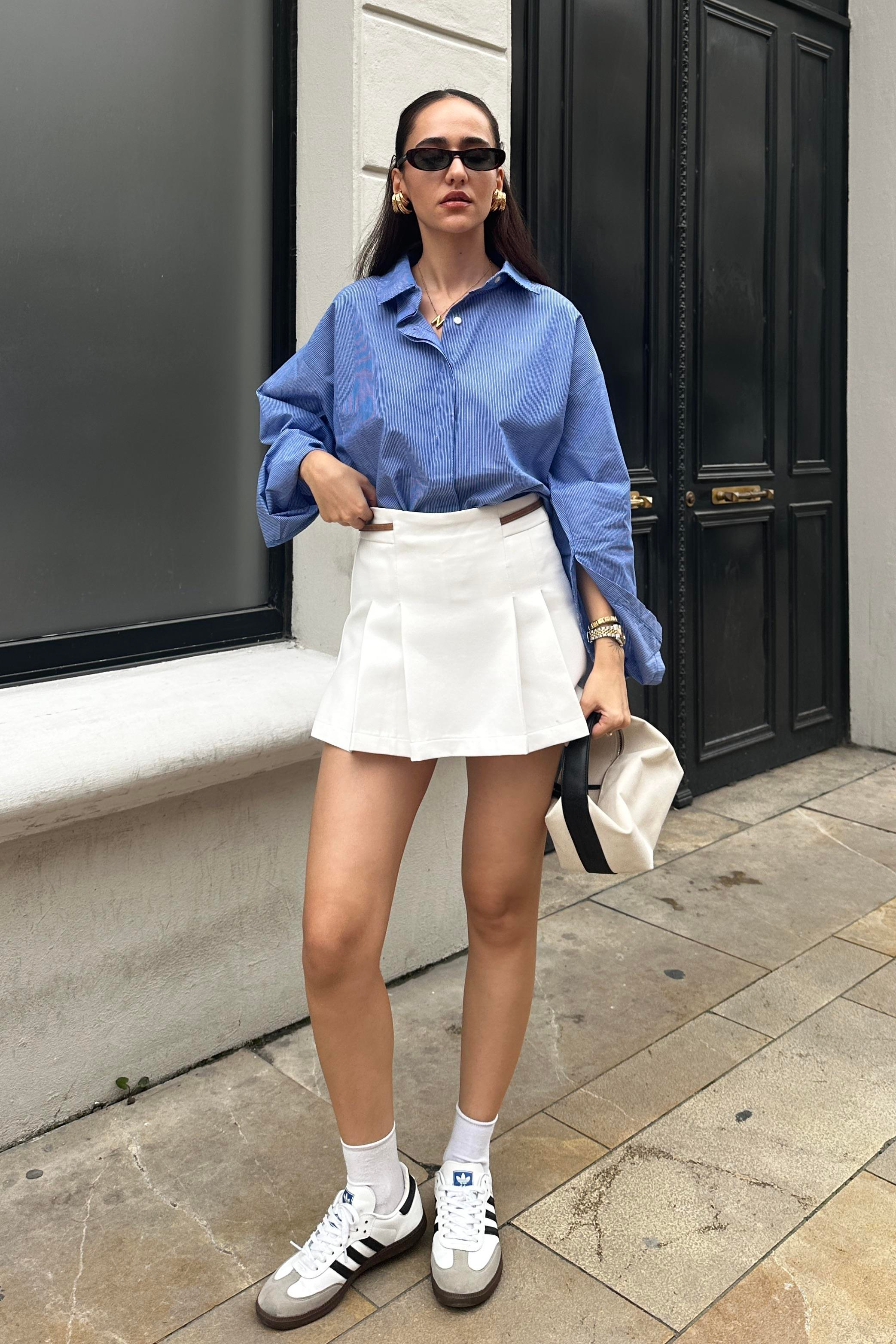 Beyaz Kemer Detay Şort Etek - Kadın Skirts Modelleri - Nazliye Moda - Kadın Giyim Modası