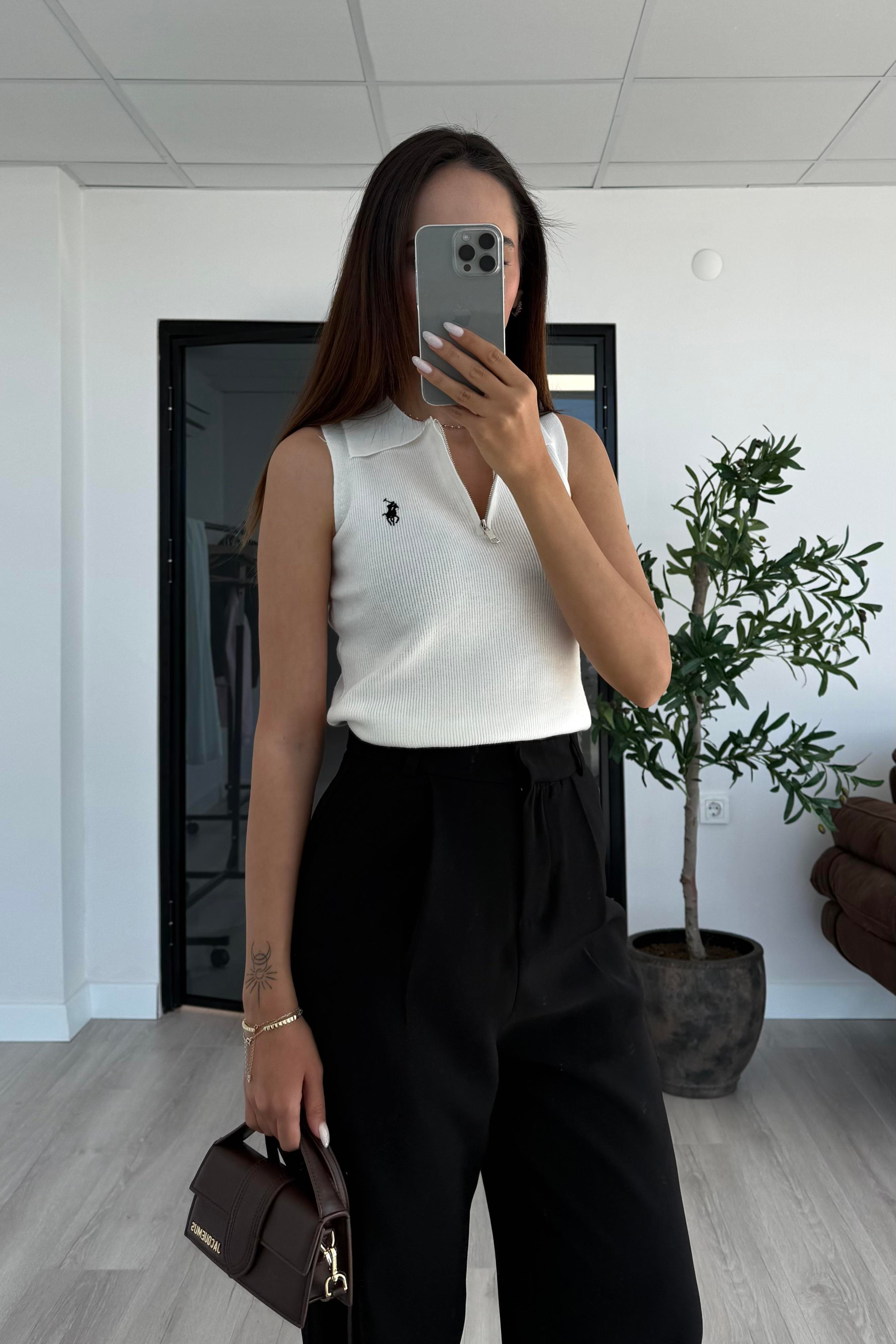 Ekru Kolsuz Triko Basic Bluz - Kadın Blouses Modelleri - Nazliye Moda | Kadın Giyim Modası