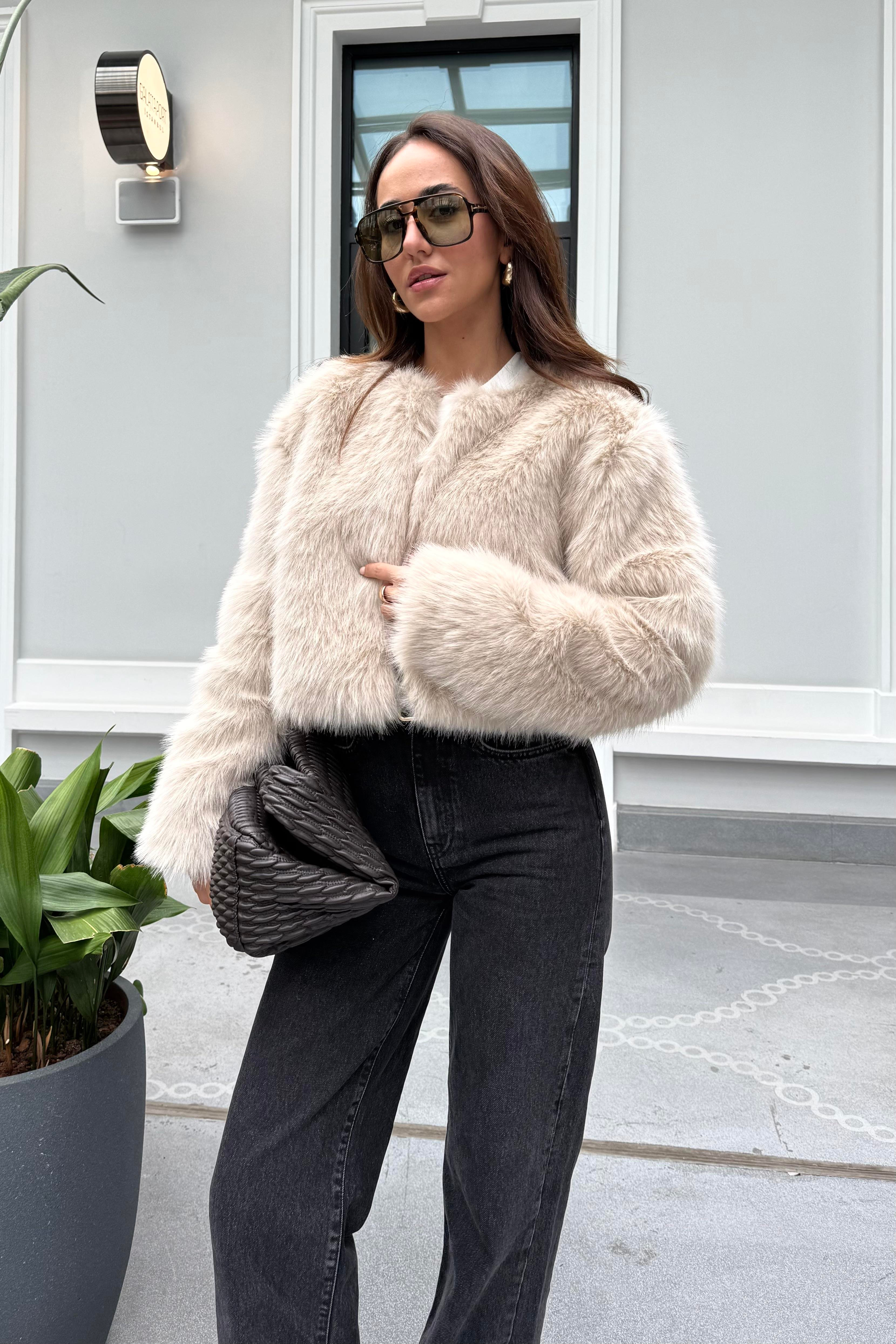 Ekru Premium Midi Kürk - Kadın Mont Modelleri - Nazliye Moda | Kadın Giyim Modası