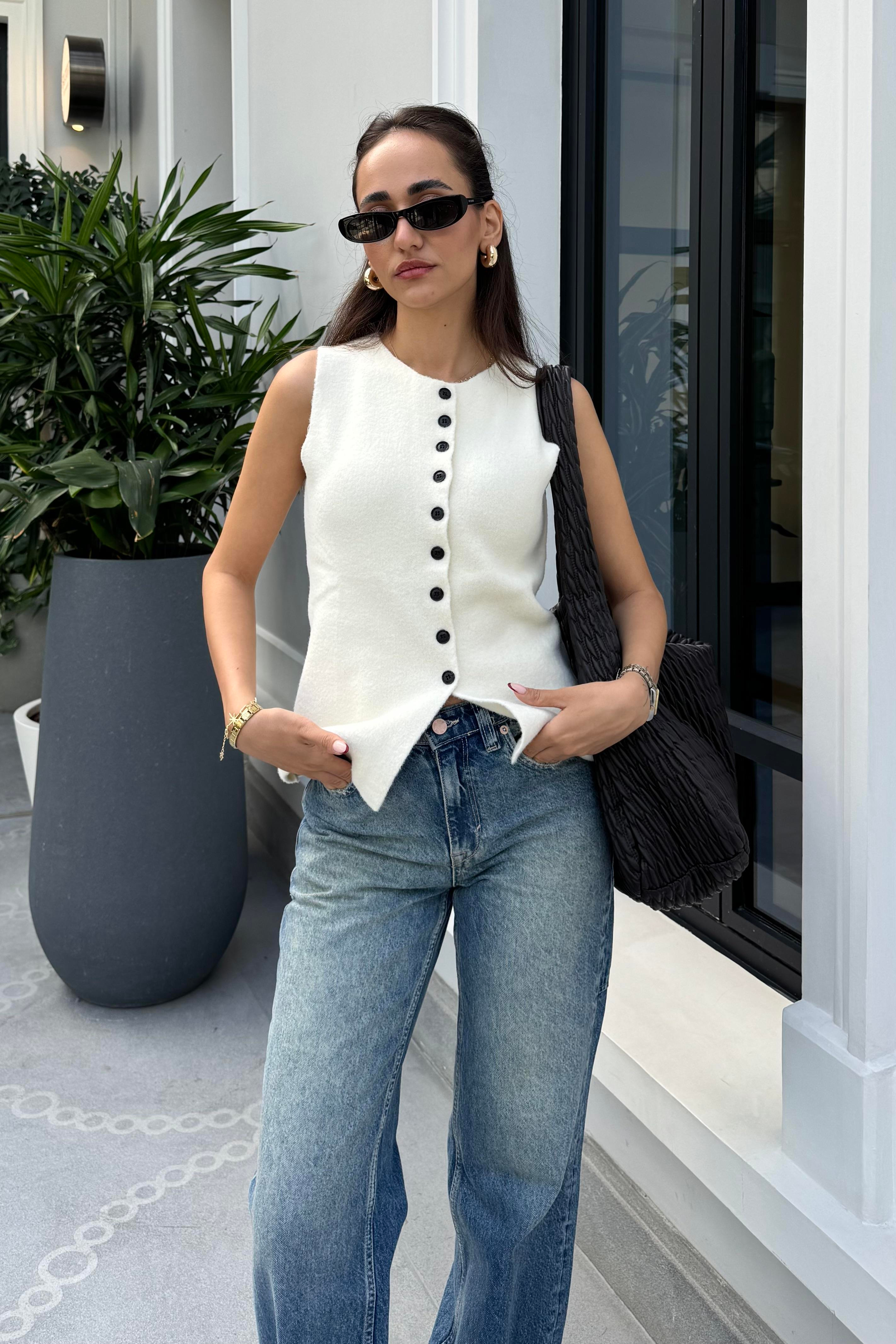 Ekru Premium Triko Yelek - Kadın Tricots & Sweaters Modelleri - Nazliye Moda | Kadın Giyim Modası
