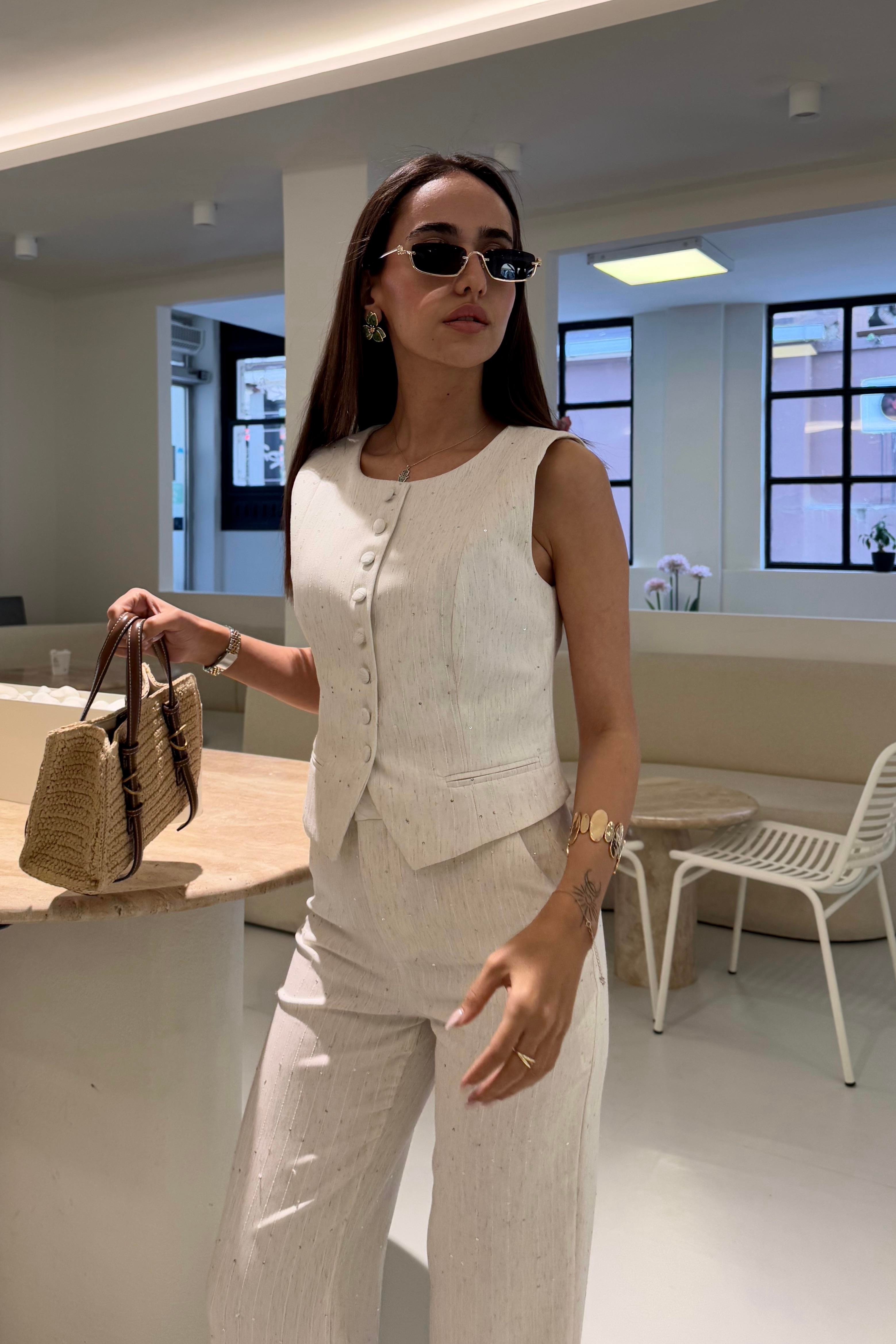 Ekru Pul İşleme Premium Takım - Kadın Takım Modelleri - Nazliye Moda | Kadın Giyim Modası