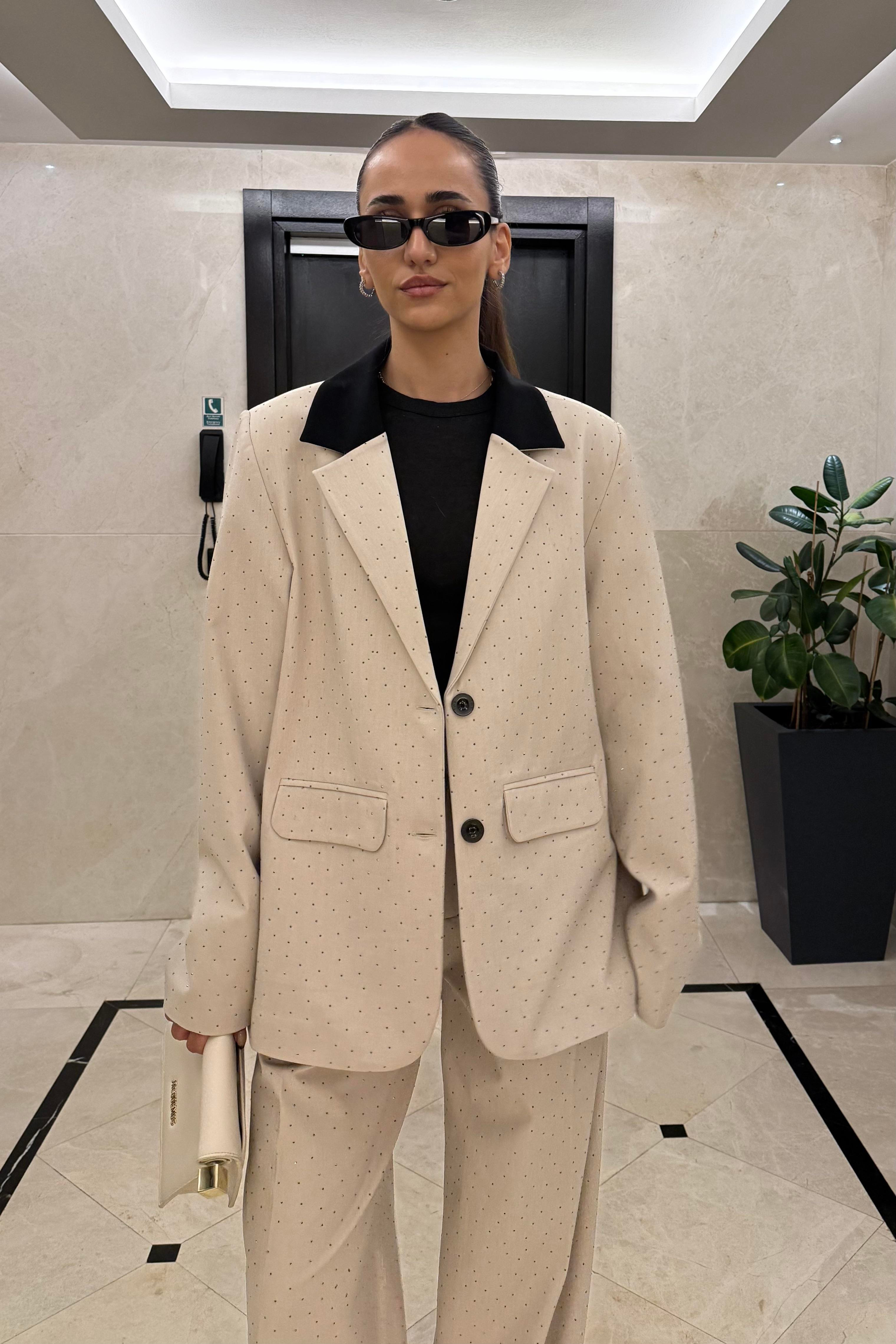 Ekru Tasarım Taşlı Blazer Ceket - Kadın Blazer Jackets Modelleri - Nazliye Moda | Kadın Giyim Modası