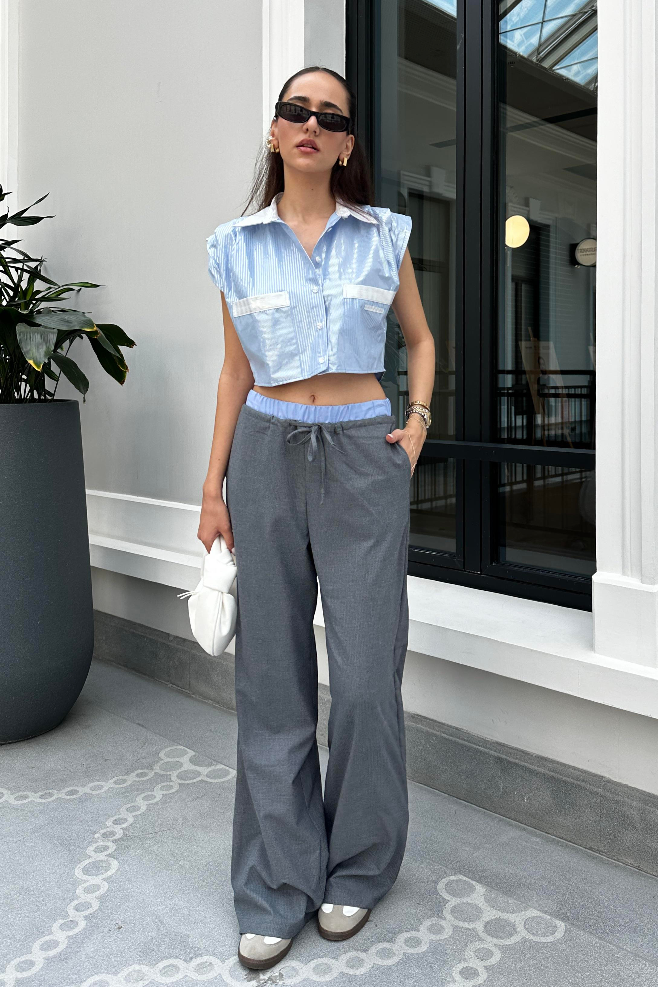 Füme Beli Lastikli Premium Pantolon - Kadın Trousers Modelleri - Nazliye Moda - Kadın Giyim Modası