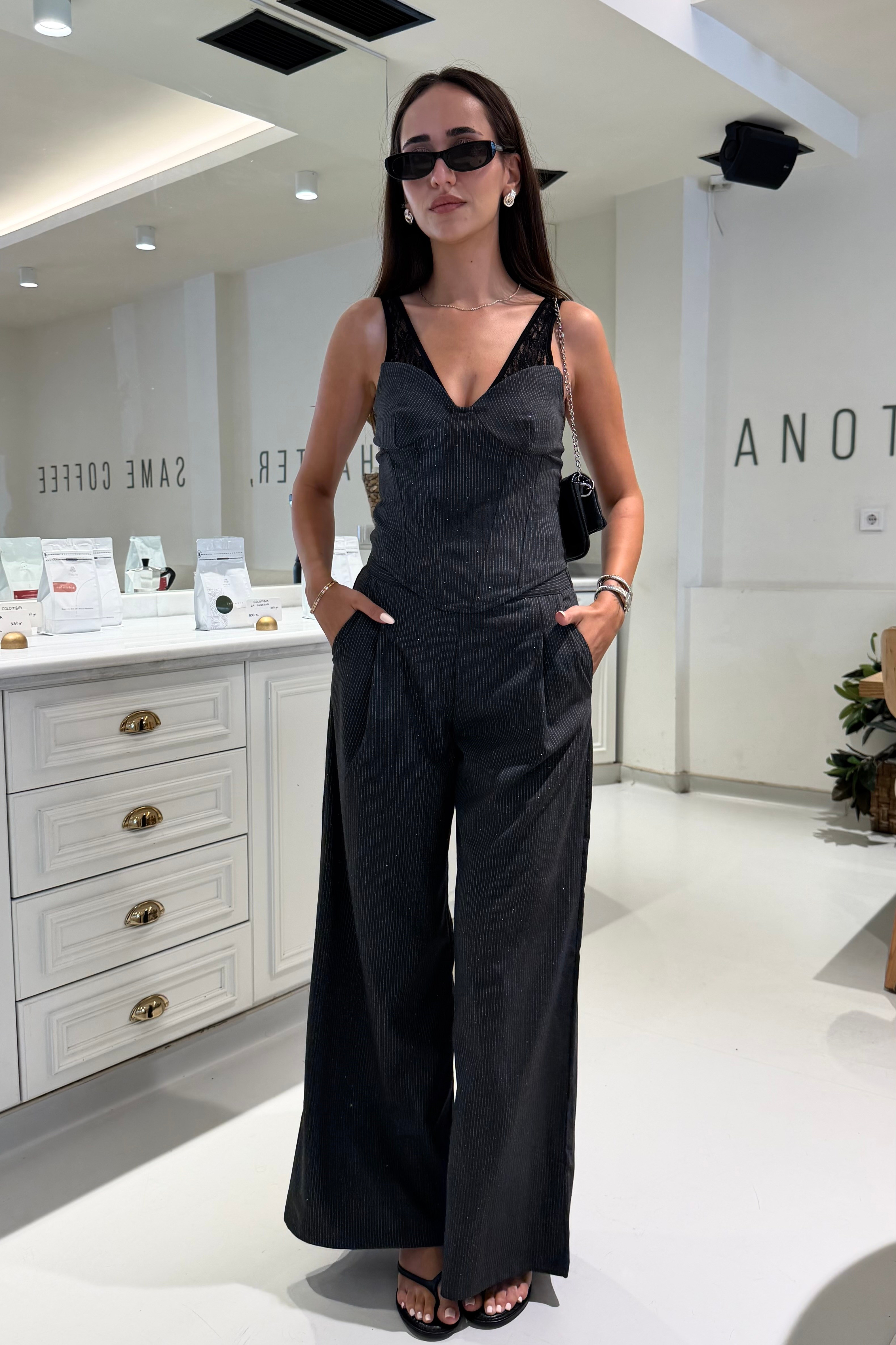 Füme Çizgili Taşlı Büstiyer - Kadın Bluz Modelleri - Nazliye Moda | Kadın Giyim Modası