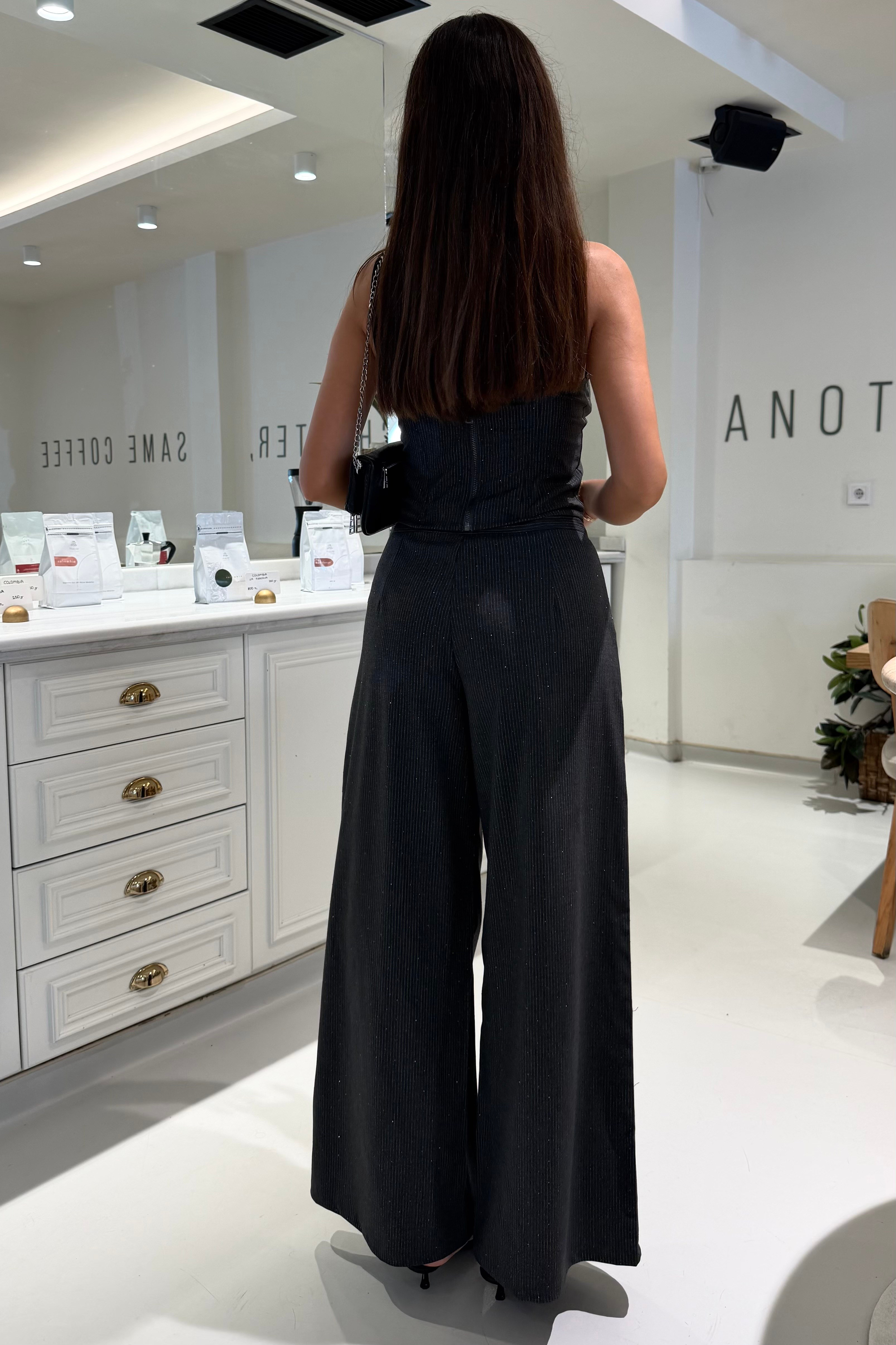 Füme Çizgili Taşlı Pantolon - Kadın Takım Modelleri - Nazliye Moda | Kadın Giyim Modası