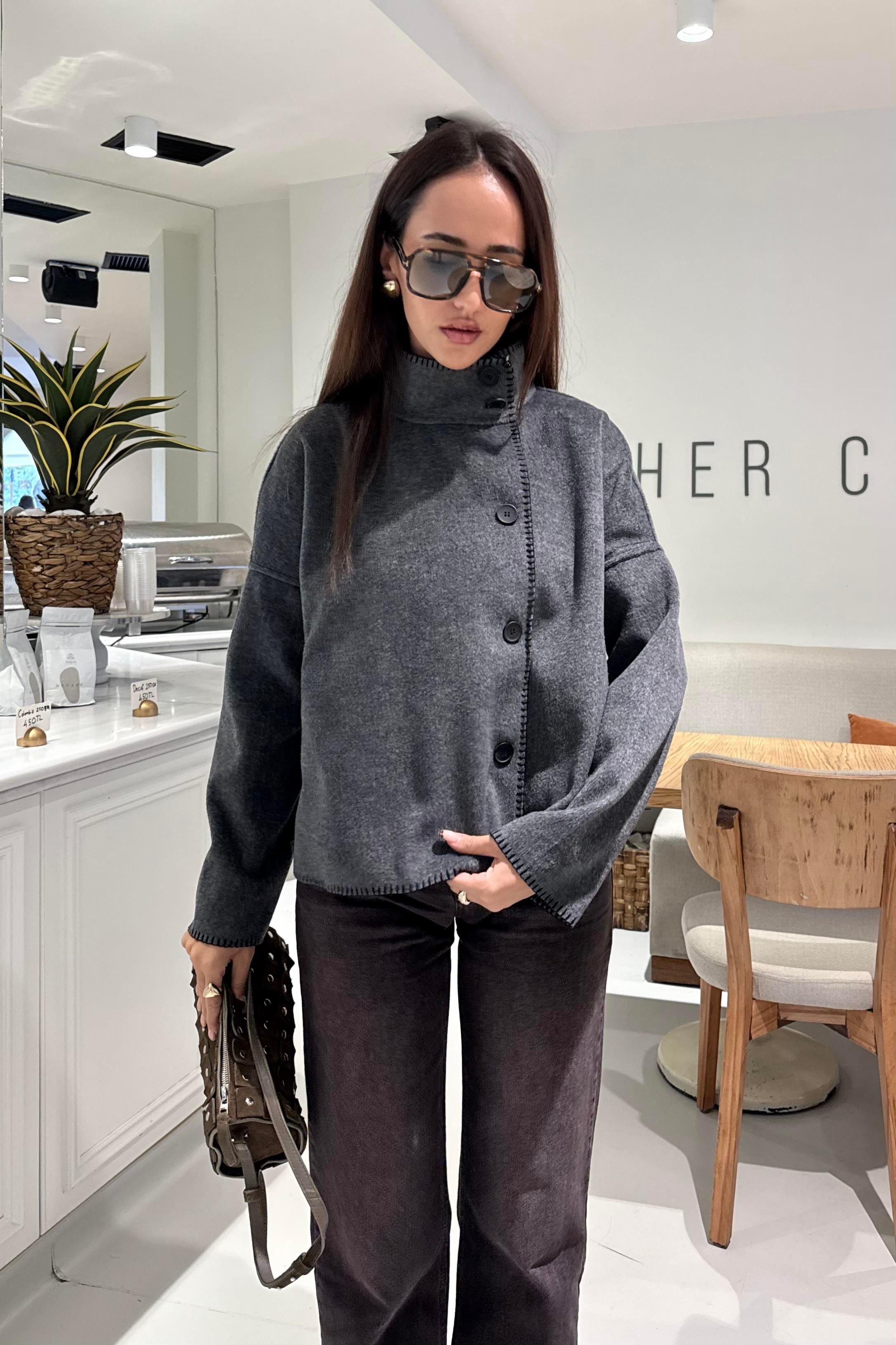 Füme Çoban Dikişli Ceket - Kadın Ceket Modelleri - Nazliye Moda | Kadın Giyim Modası