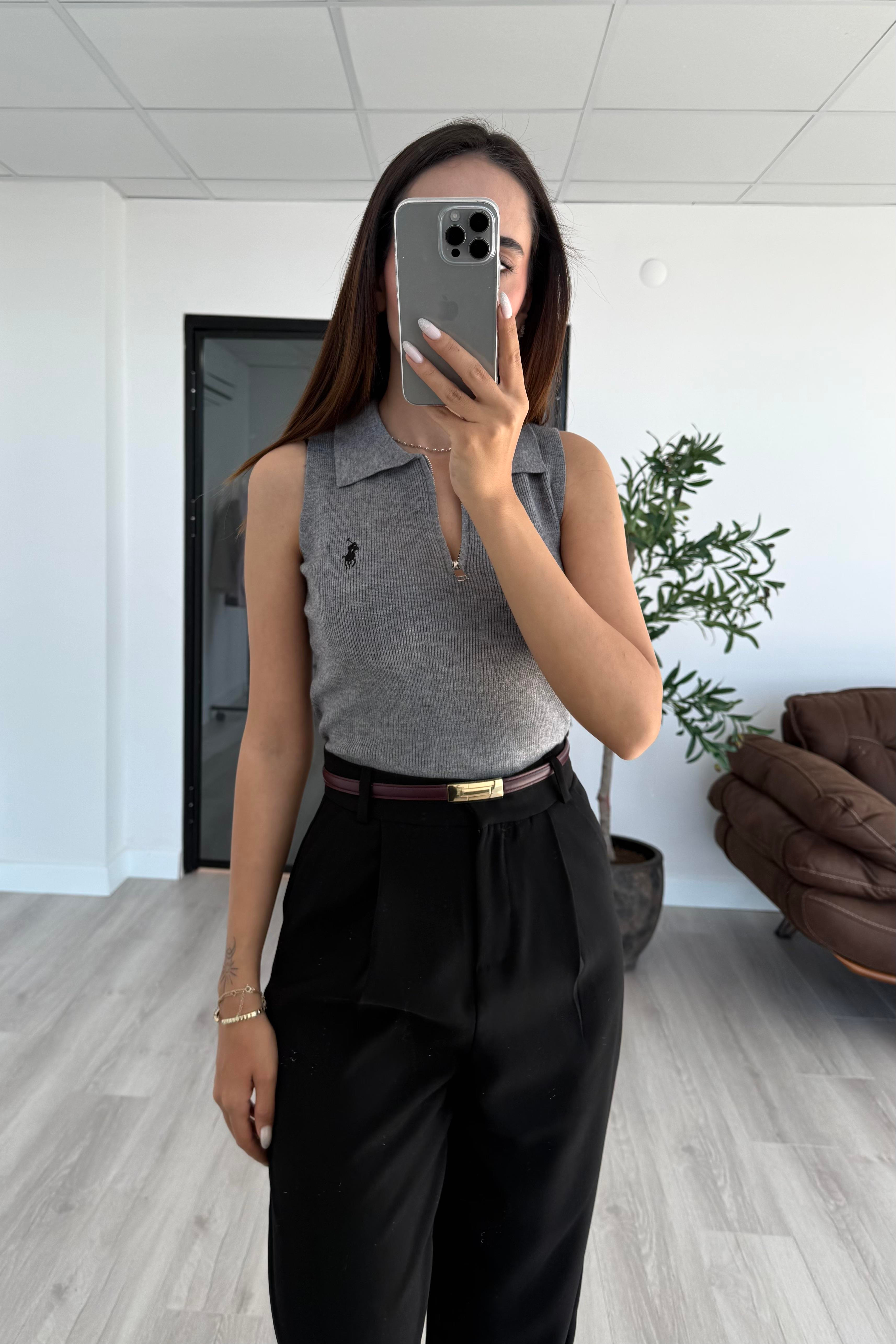 Füme Kolsuz Triko Basic Bluz - Kadın Blouses Modelleri - Nazliye Moda | Kadın Giyim Modası
