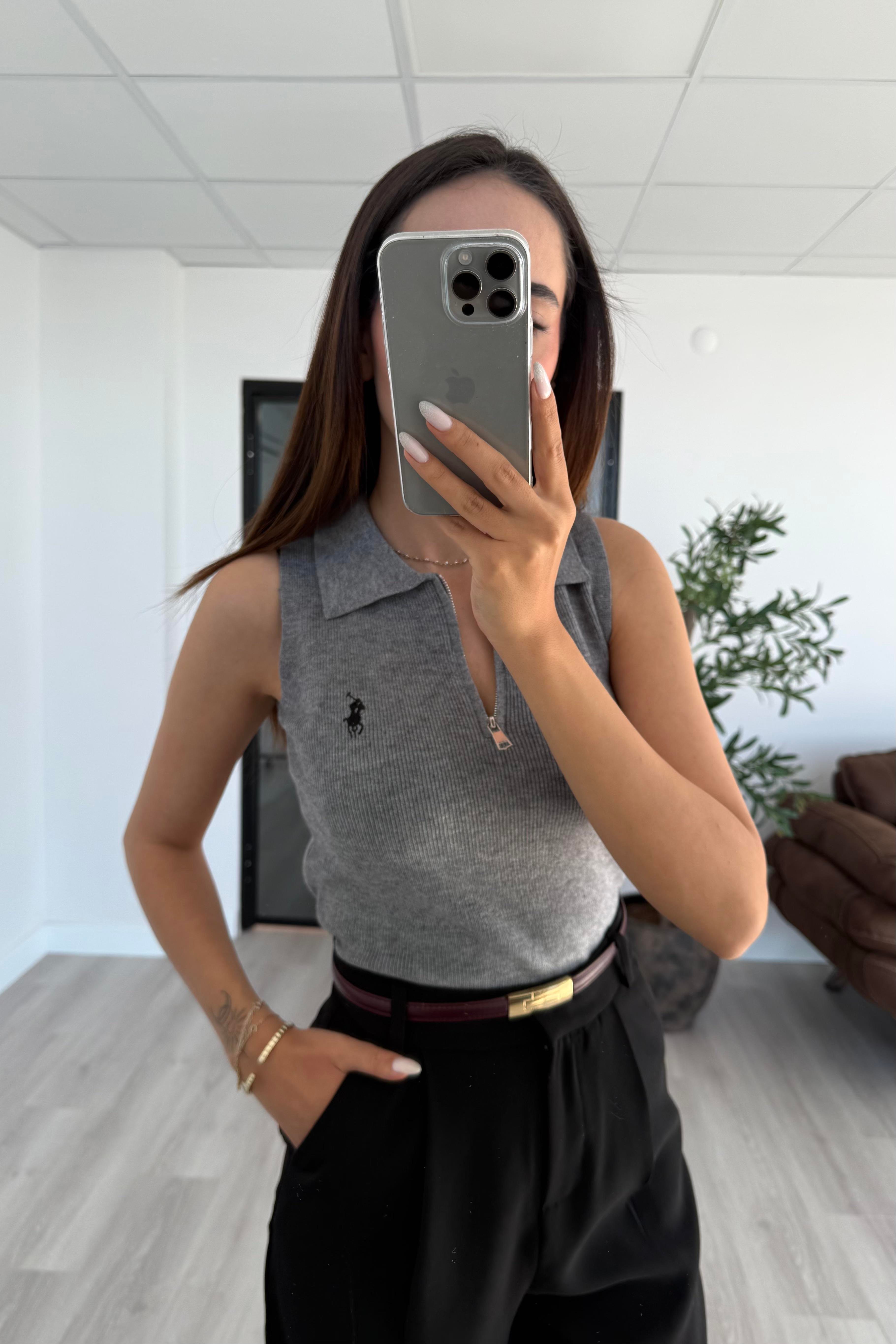 Füme Kolsuz Triko Basic Bluz - Kadın Blouses Modelleri - Nazliye Moda | Kadın Giyim Modası