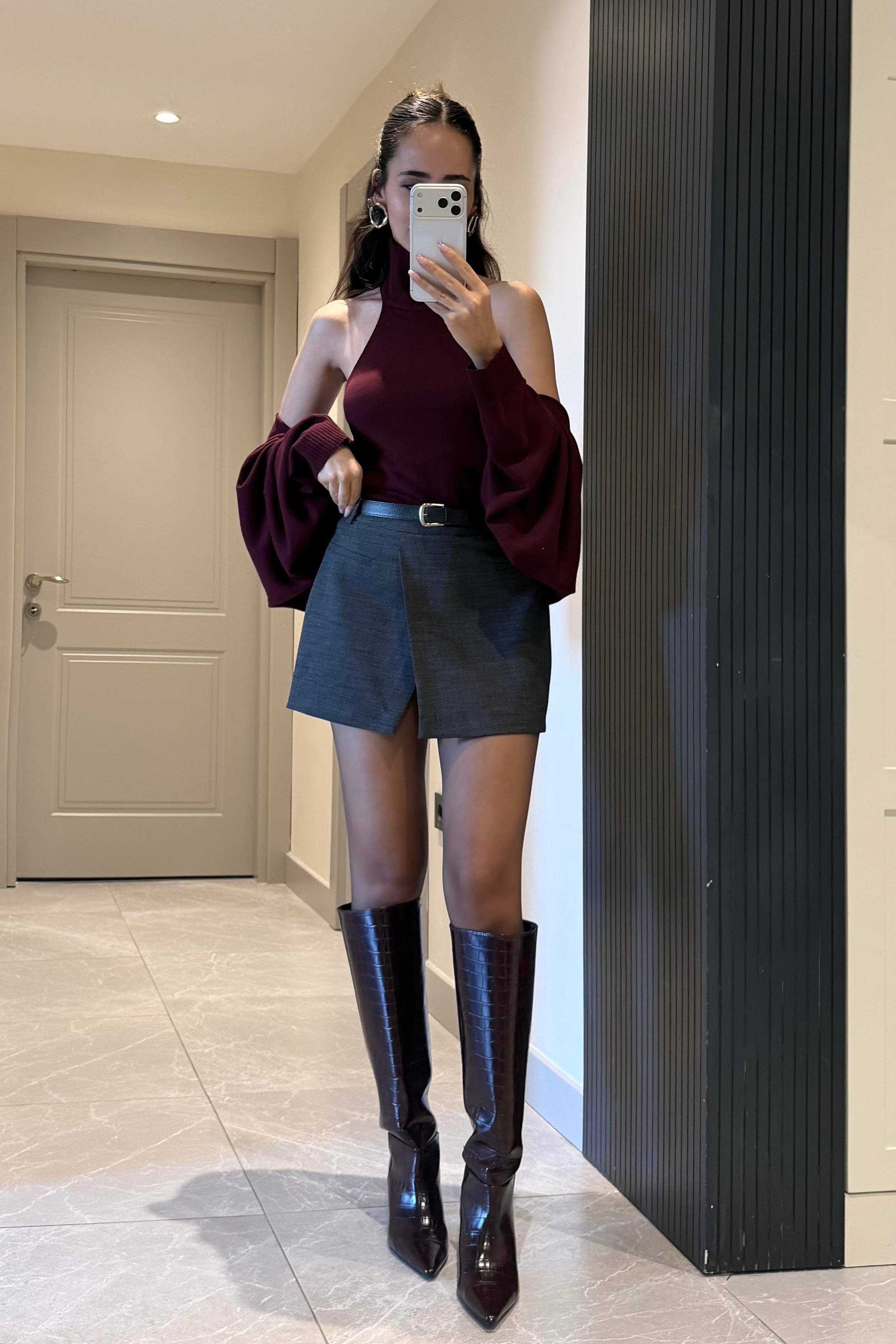 Füme Şortlu Mini Etek - Kadın Etek Modelleri - Nazliye Moda | Kadın Giyim Modası