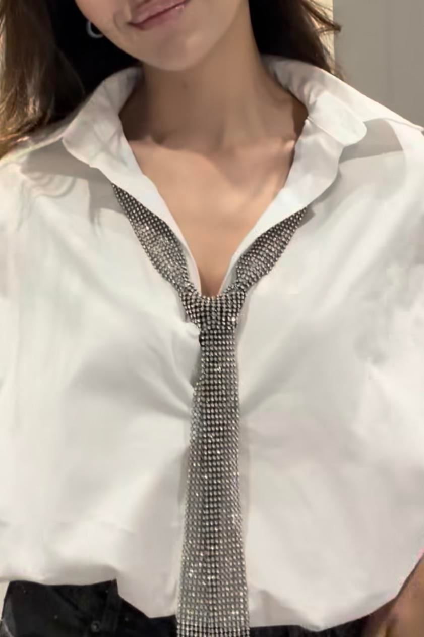 Gümüş Rengi Taşlı Kravat - Kadın Elbise Modelleri - Nazliye Moda | Kadın Giyim Modası