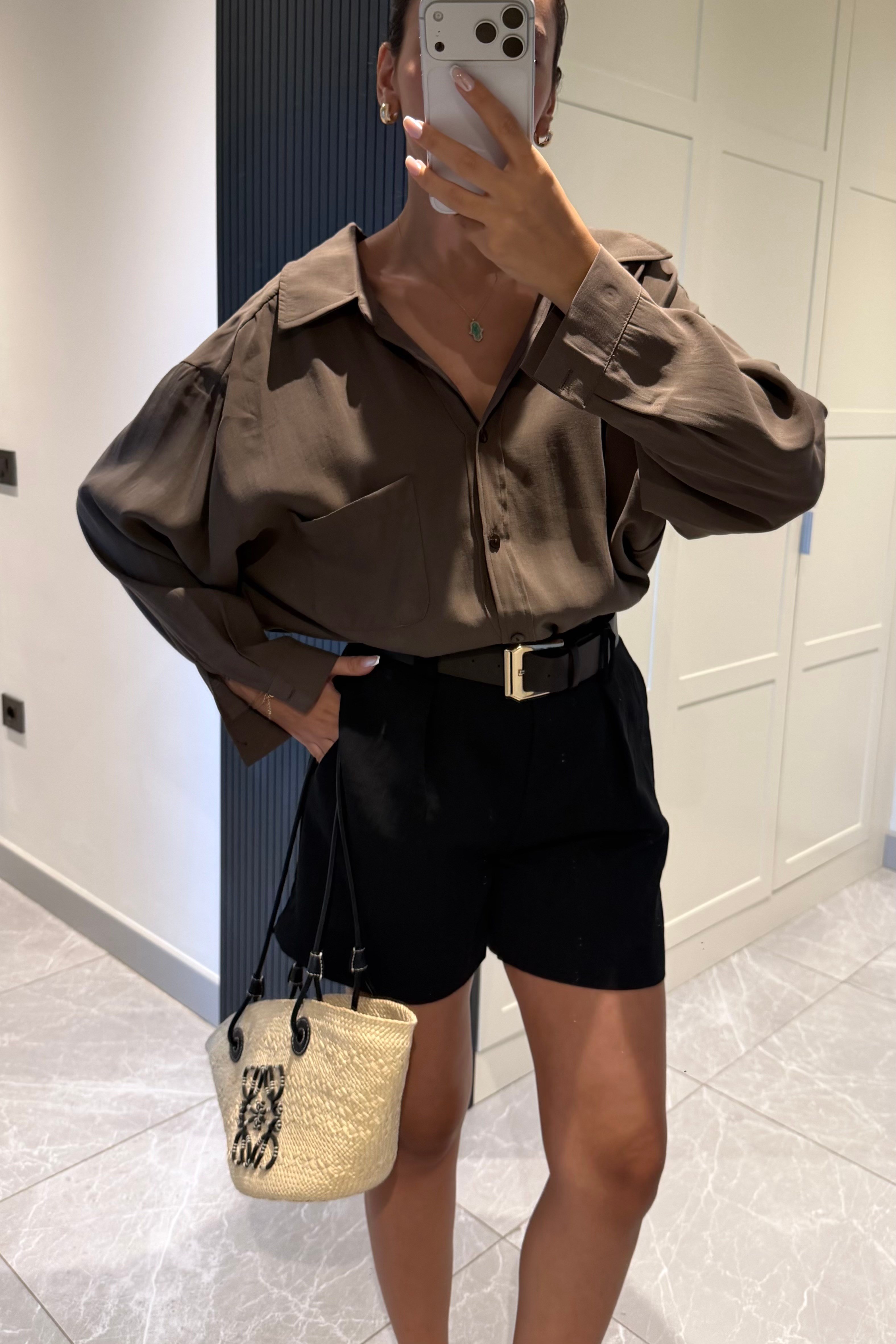 Haki Oversize Gömlek - Kadın Gömlek Modelleri - Nazliye Moda | Kadın Giyim Modası
