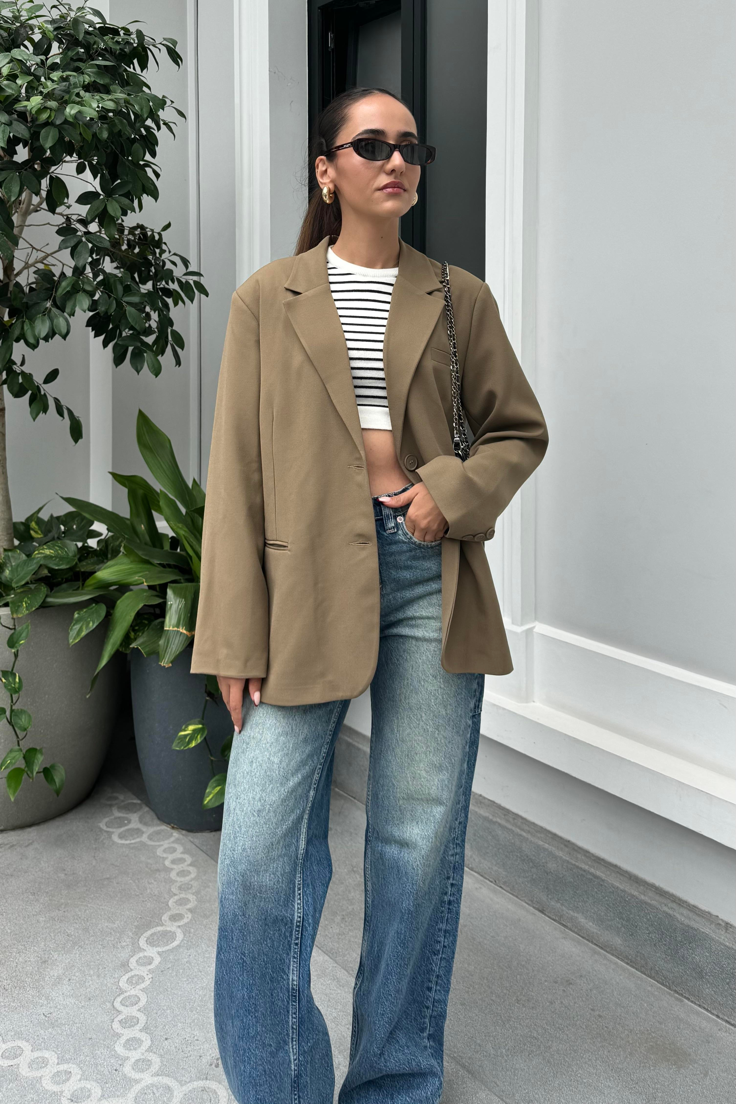 Haki Premium Oversize Blazer Ceket - Kadın Blazer Jackets Modelleri - Nazliye Moda | Kadın Giyim Modası