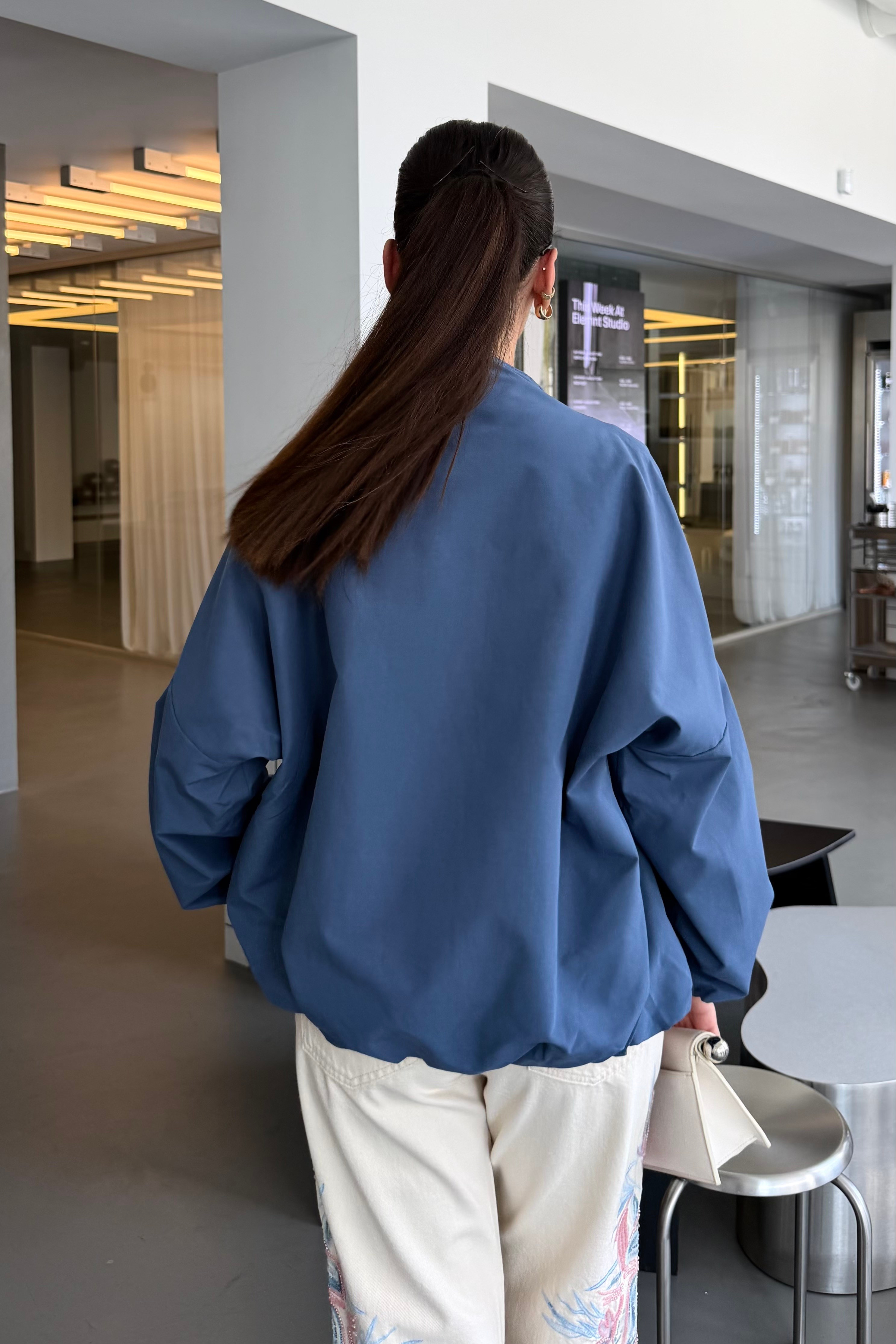 İndigo Kruvaze Dik Yaka Trençkot - Kadın Ceket Modelleri - Nazliye Moda | Kadın Giyim Modası